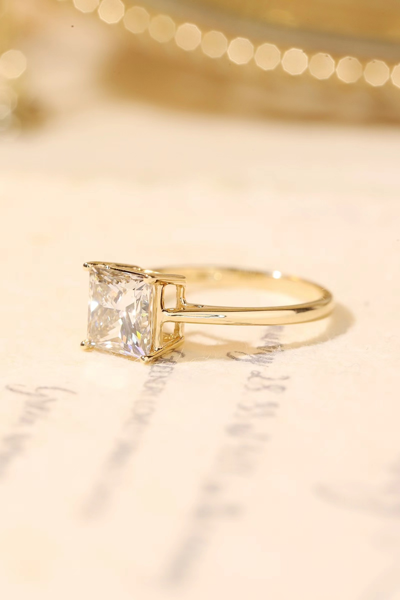 Dainty 10K Gold Lab-Grown Princess Cut Diamond Ring (2ct), 4-Prong Simple Stackable Ring