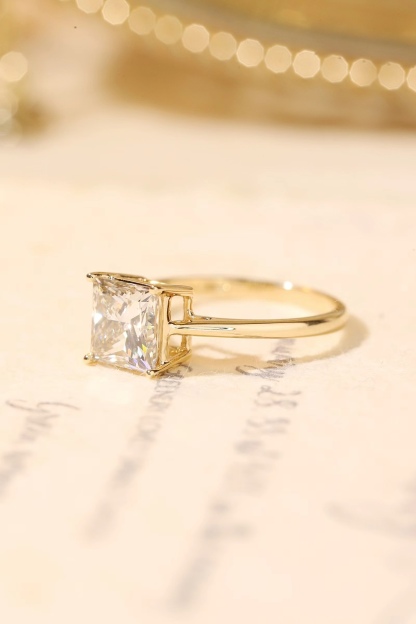 Dainty 10K Gold Lab-Grown Princess Cut Diamond Ring (2ct), 4-Prong Simple Stackable Ring