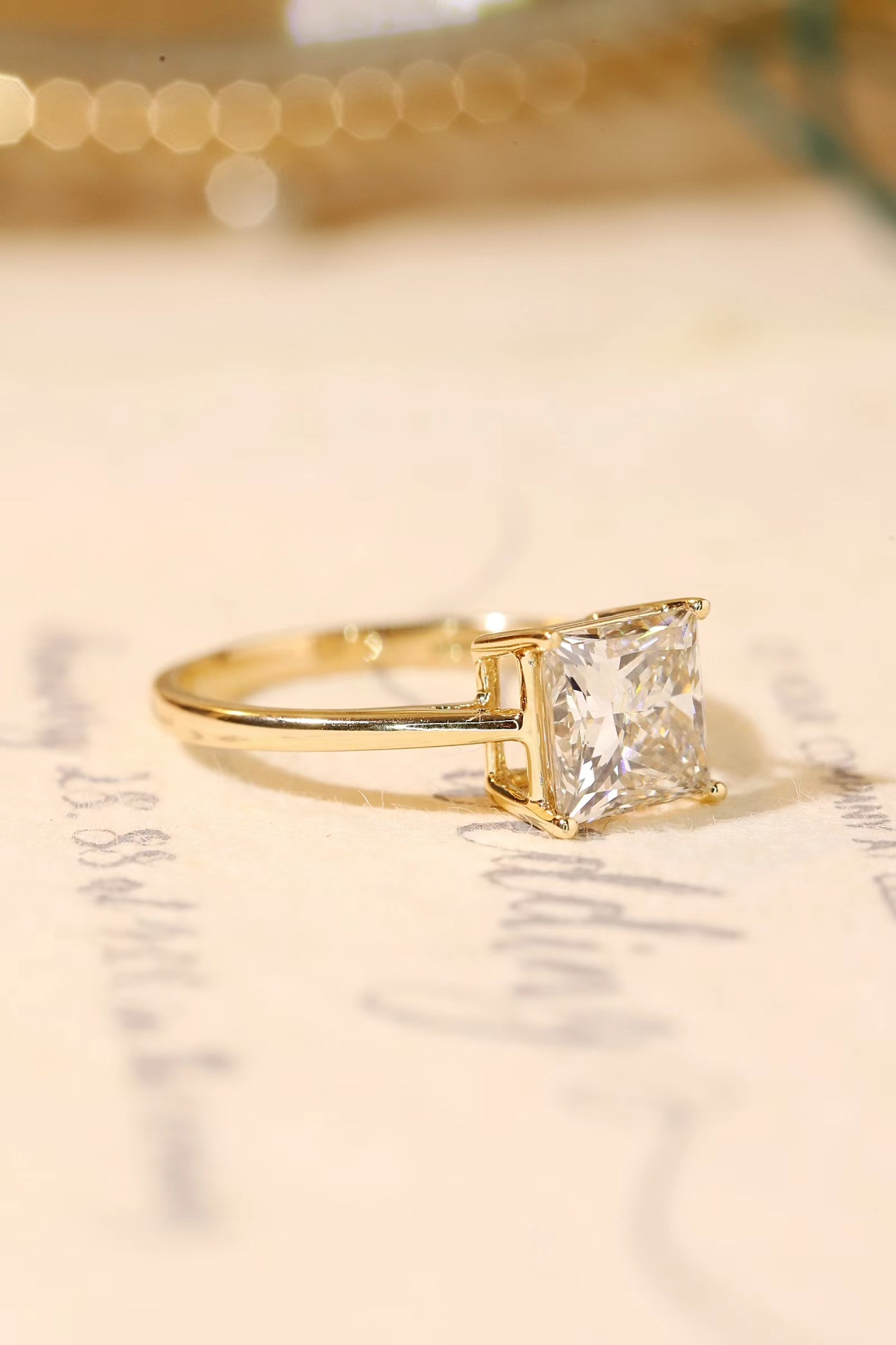 Dainty 10K Gold Lab-Grown Princess Cut Diamond Ring (2ct), 4-Prong Simple Stackable Ring