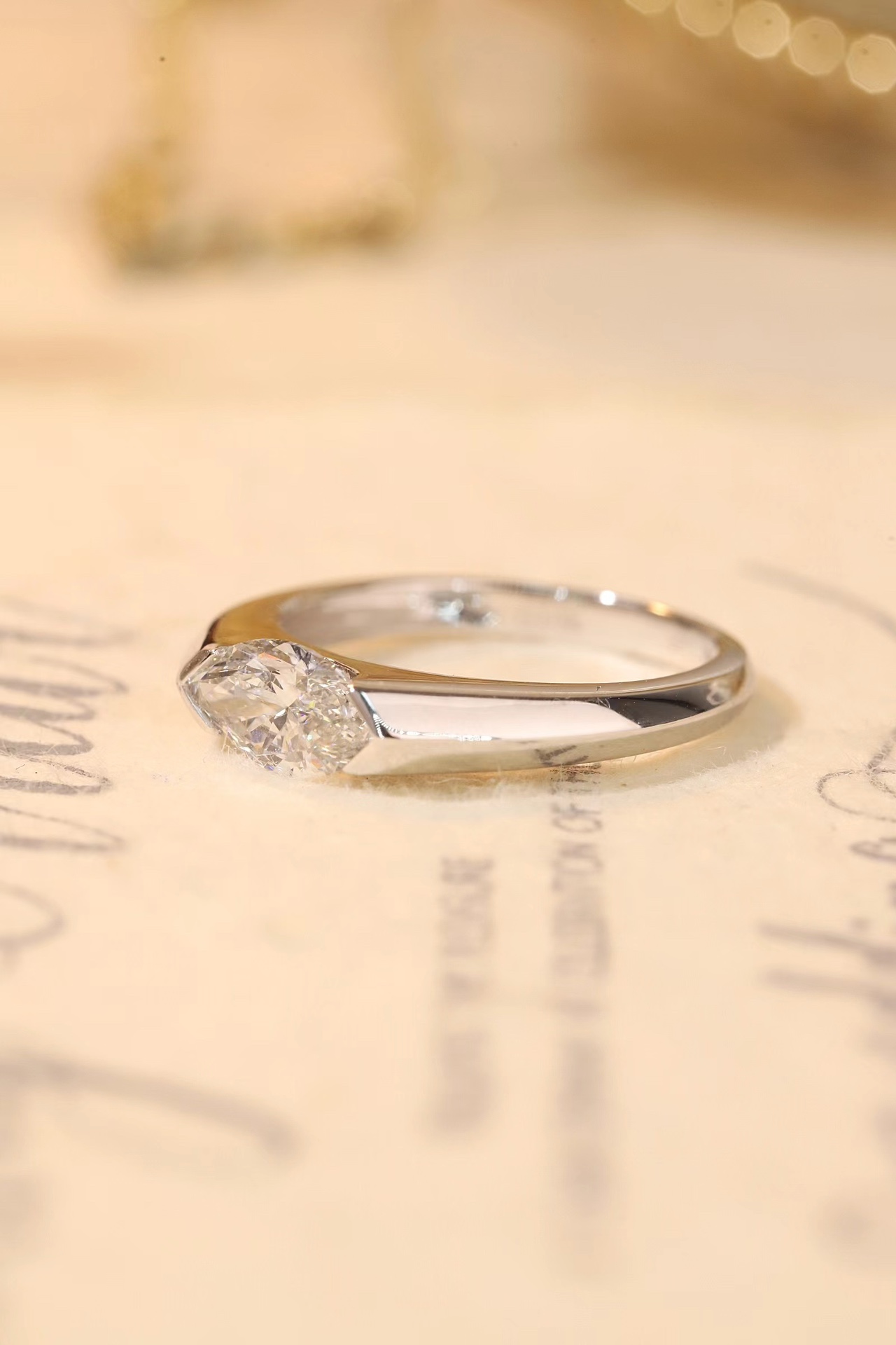 Trendy 10K Gold 1ct Lab-Grown Marquise Ring, Bezel Slim Band, Stylish Date & Party Wear