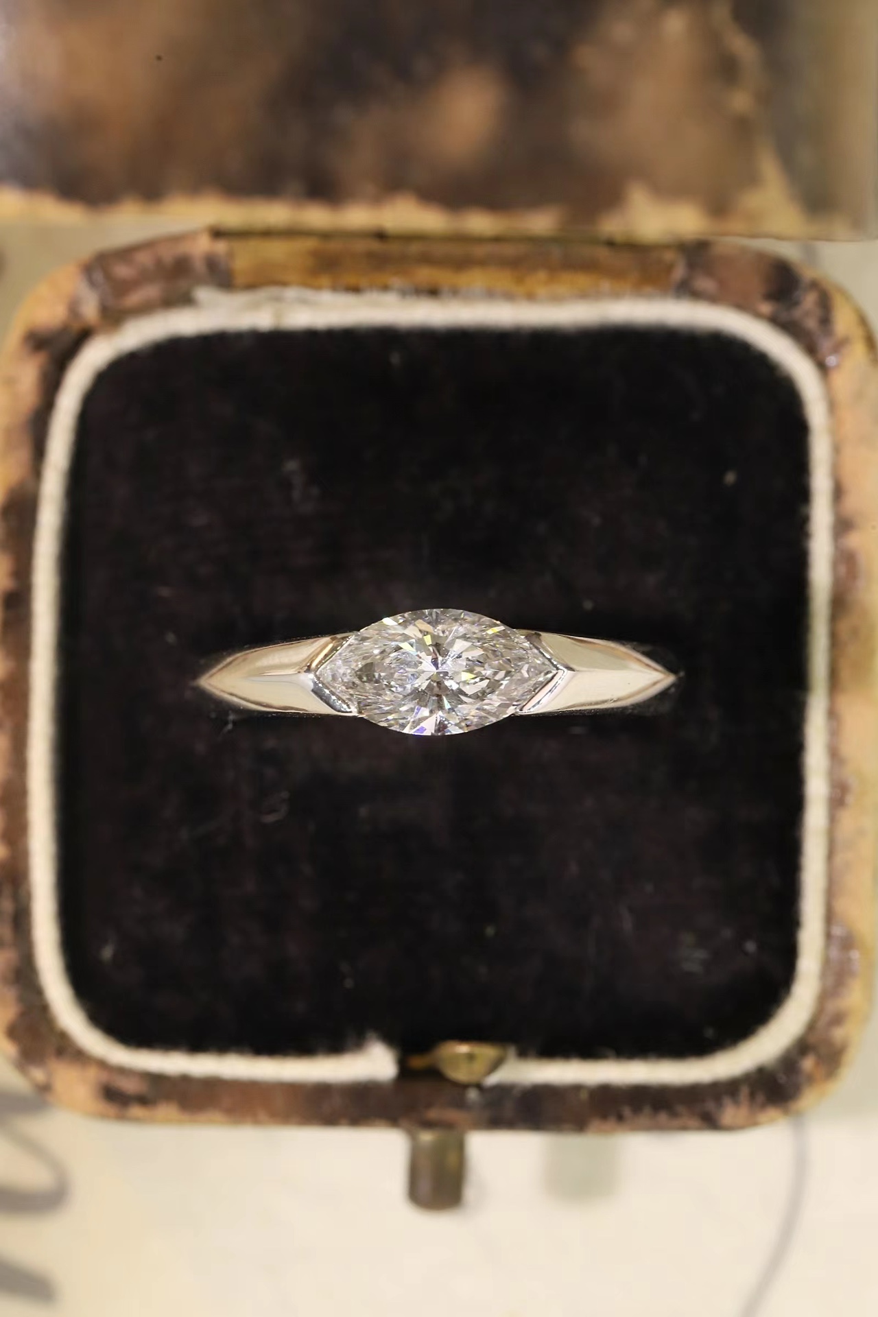 Trendy 10K Gold 1ct Lab-Grown Marquise Ring, Bezel Slim Band, Stylish Date & Party Wear