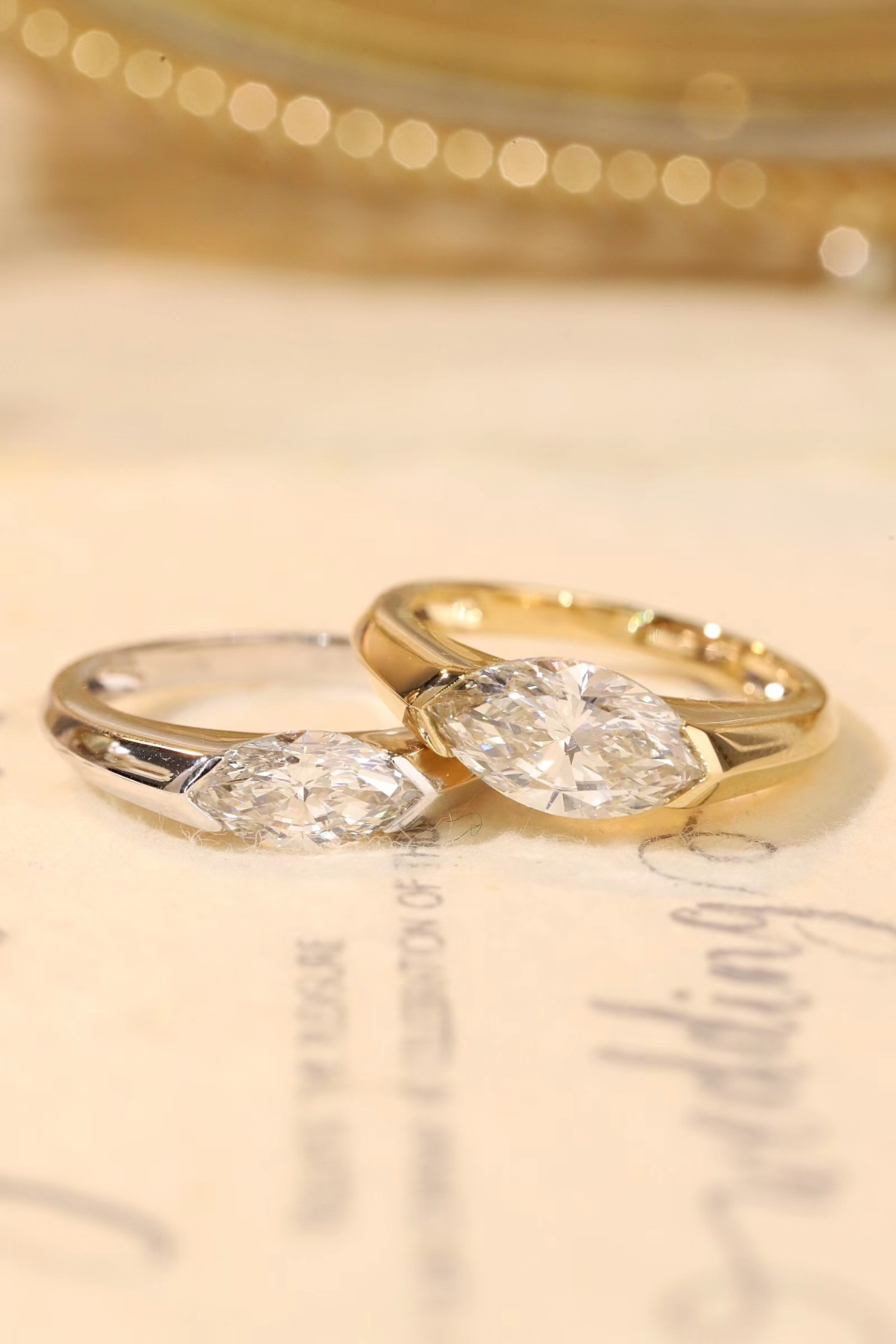 Trendy 10K Gold 1ct Lab-Grown Marquise Ring, Bezel Slim Band, Stylish Date & Party Wear