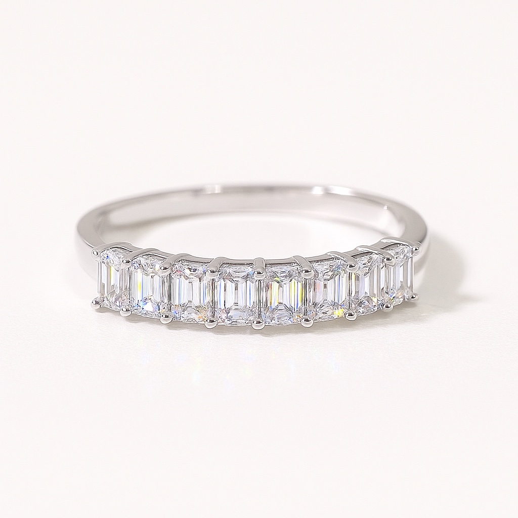 7-Stone Half Circle Emerald Cut Ring 1CT - 10K Solid Gold Daily Wear Jewelry