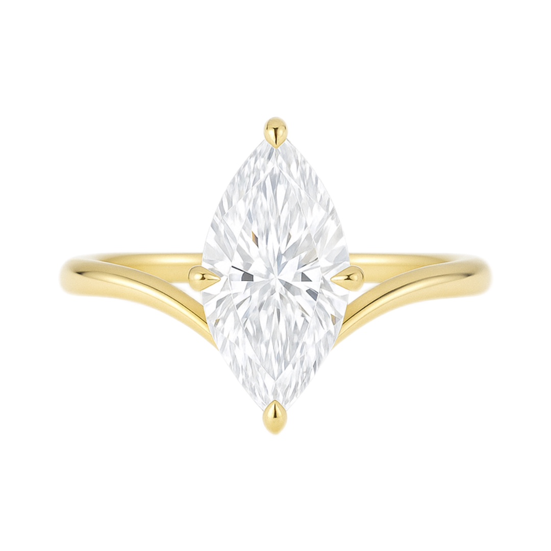 10K Solid Gold V-Design Marquise Ring - 1CT Lab-Created Diamond Engagement Ring