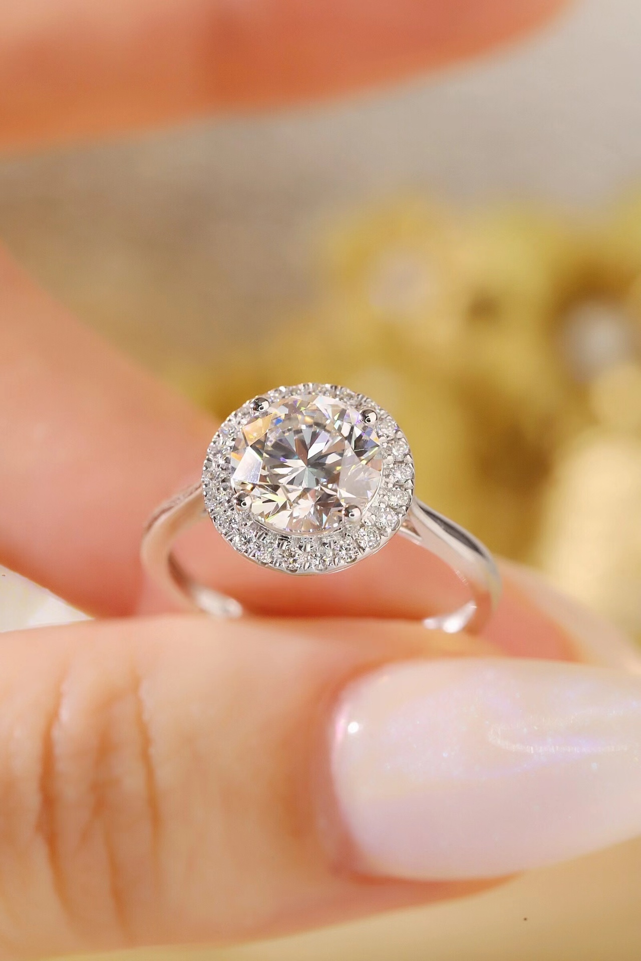  Halo Elegance · 2ct Lab Grown Diamond Ring with 0.20ct Accent Halo