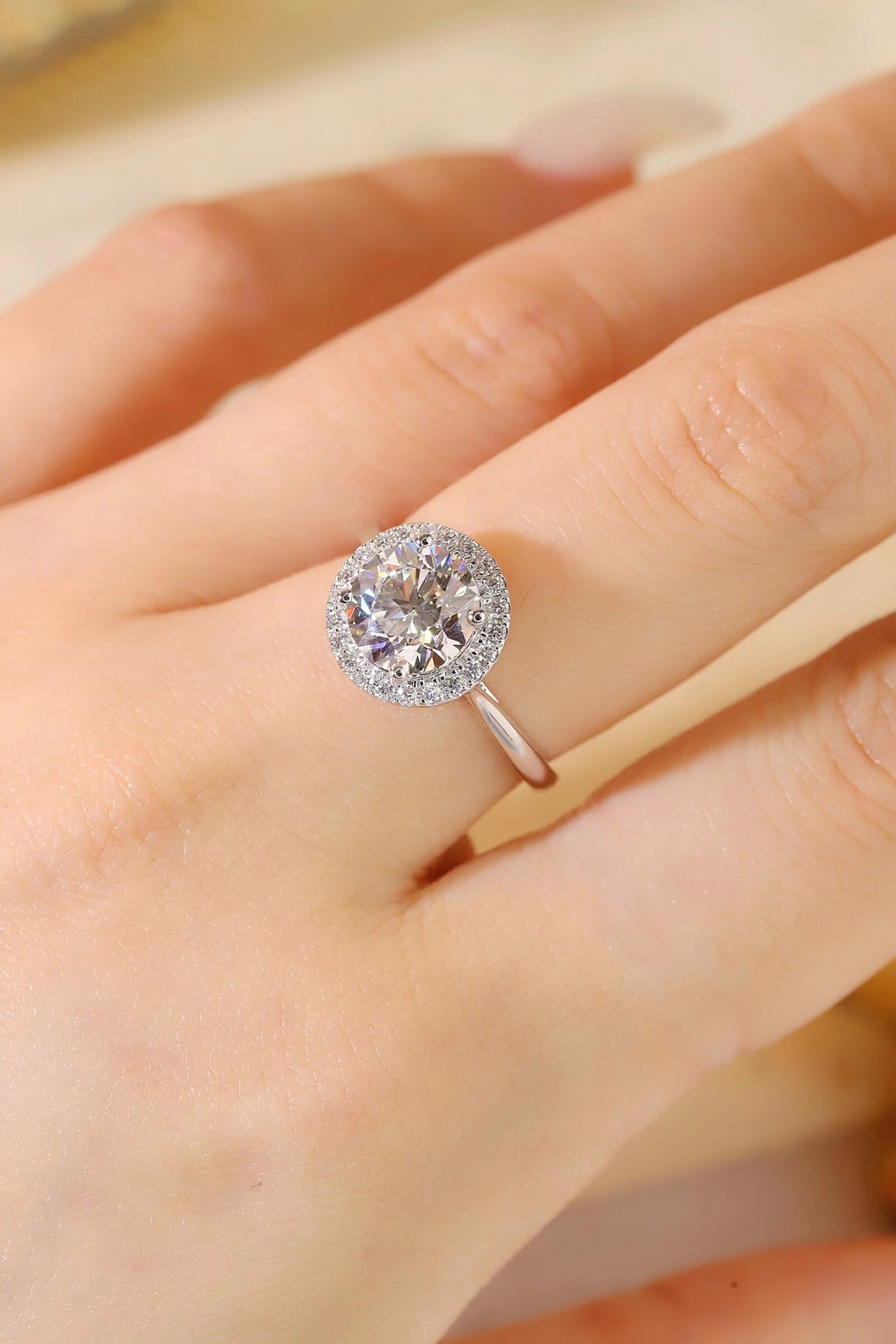  Halo Elegance · 2ct Lab Grown Diamond Ring with 0.20ct Accent Halo