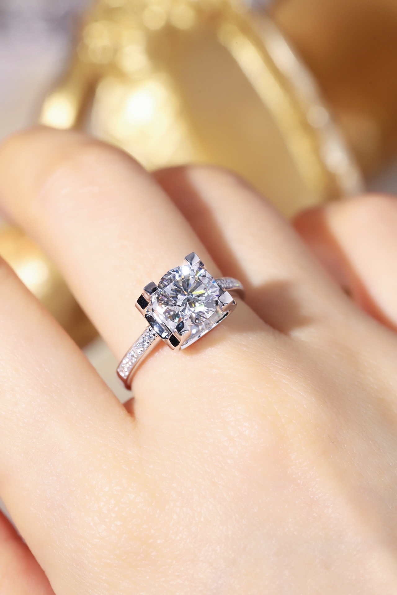 10K Gold Lab Grown Round Diamond Bull Head Ring - 2.00ct Center + 0.15ct Side Diamonds for Women