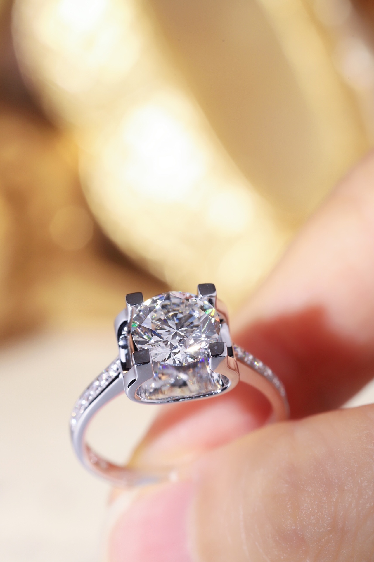 10K Gold Lab Grown Round Diamond Bull Head Ring - 2.00ct Center + 0.15ct Side Diamonds for Women