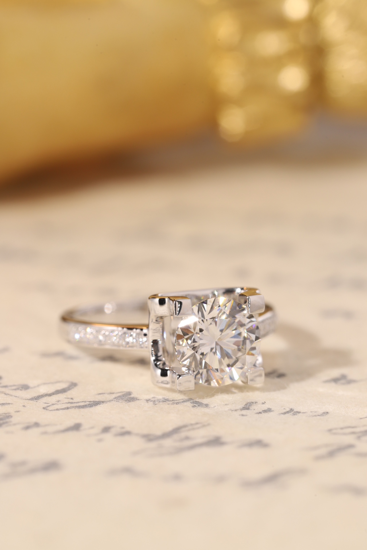 10K Gold Lab Grown Round Diamond Bull Head Ring - 2.00ct Center + 0.15ct Side Diamonds for Women