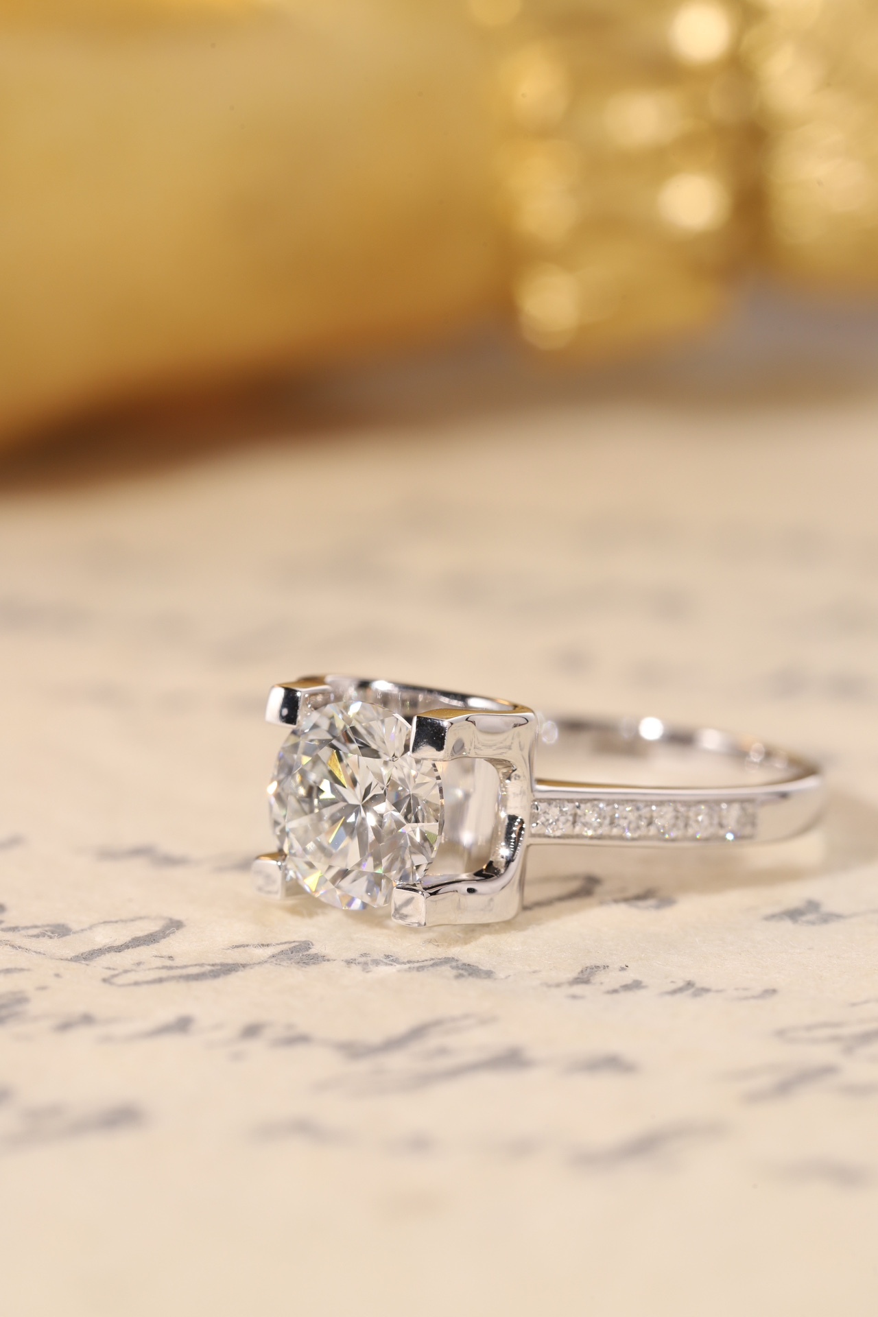 10K Gold Lab Grown Round Diamond Bull Head Ring - 2.00ct Center + 0.15ct Side Diamonds for Women