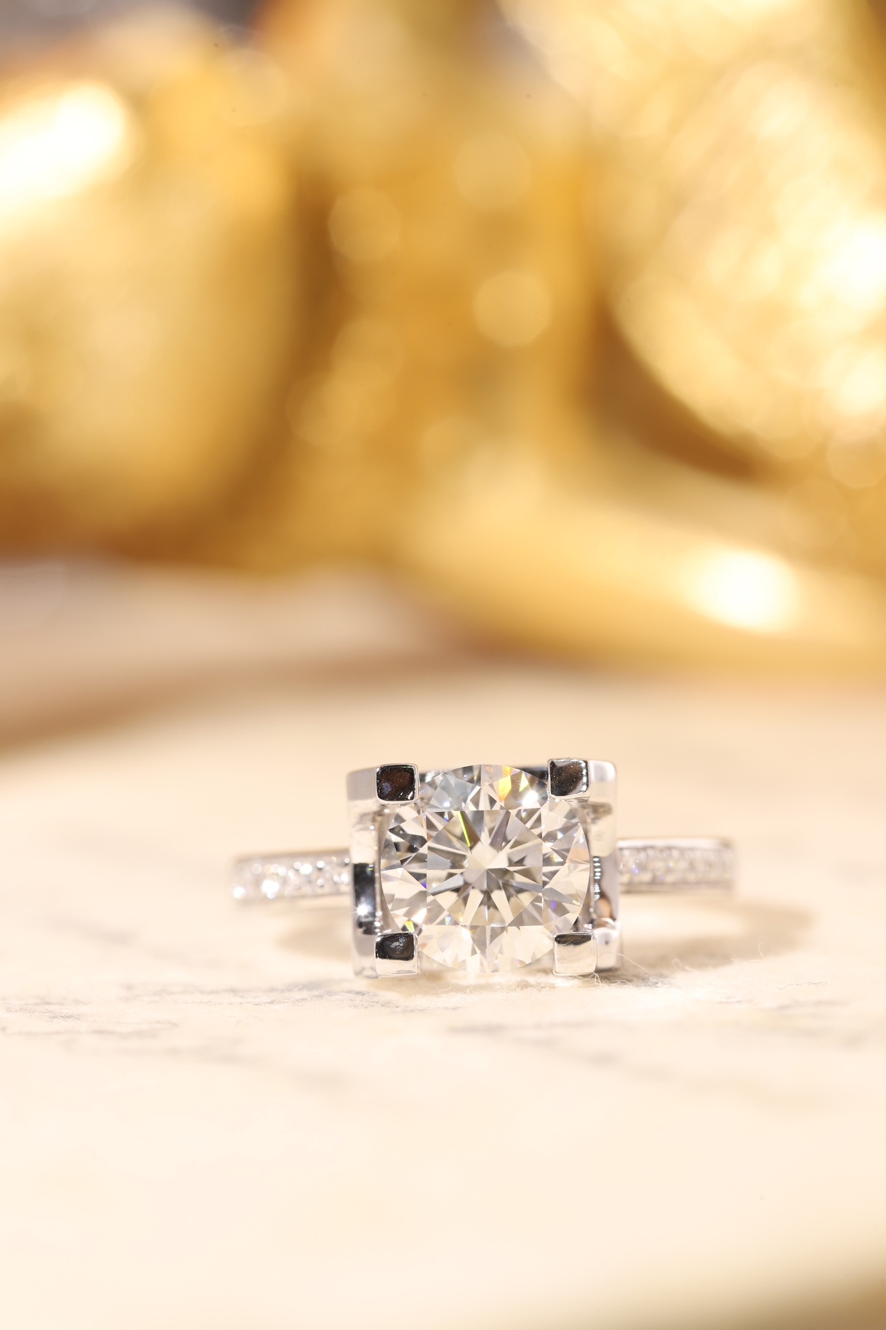 10K Gold Lab Grown Round Diamond Bull Head Ring - 2.00ct Center + 0.15ct Side Diamonds for Women