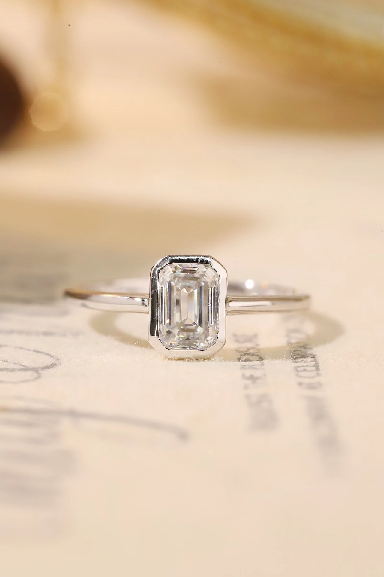 Daily Wear Lab Created Emerald Cut Diamond Ring - 1 Carat 10K Gold Bezel Setting