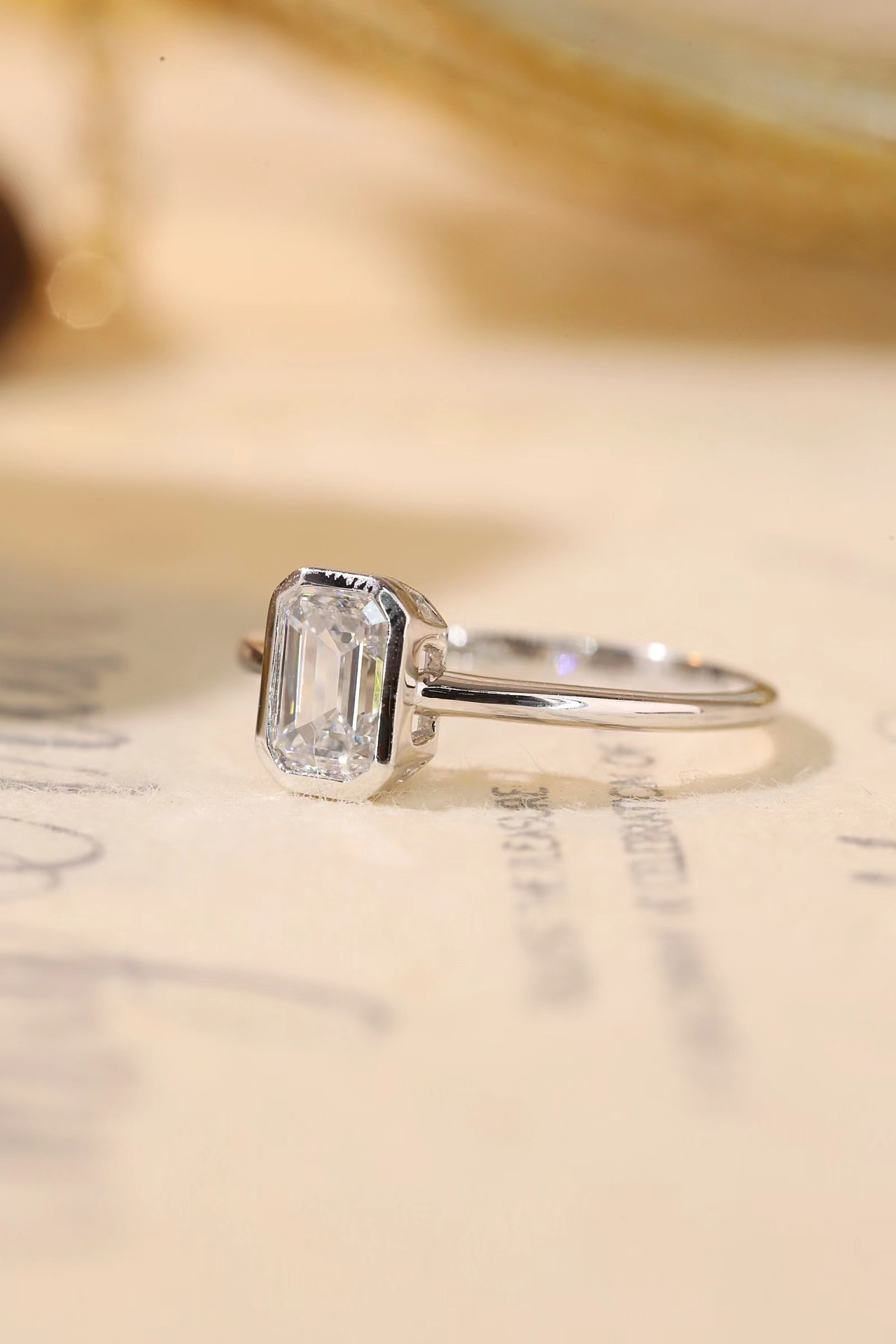 Daily Wear Lab Created Emerald Cut Diamond Ring - 1 Carat 10K Gold Bezel Setting