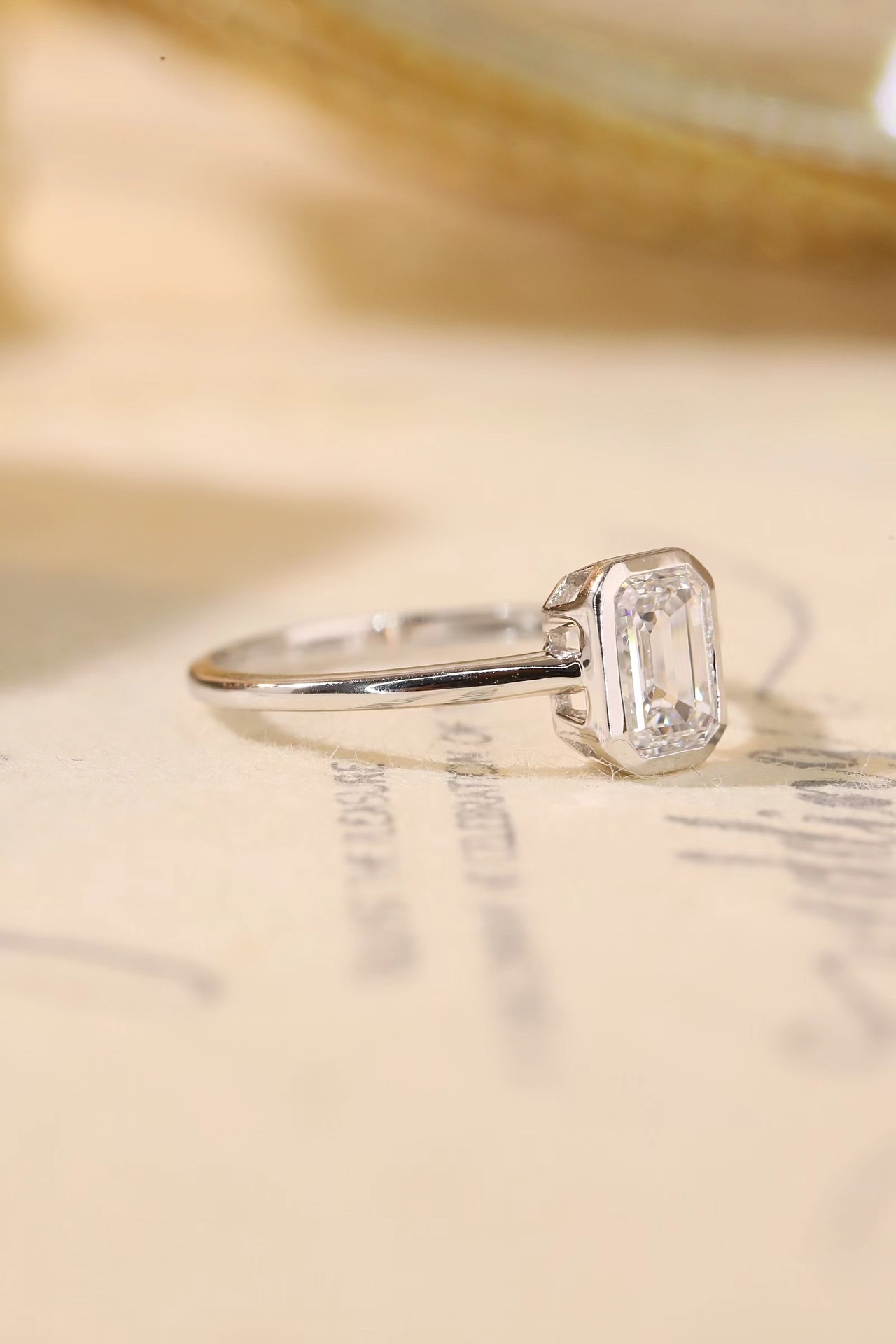 Daily Wear Lab Created Emerald Cut Diamond Ring - 1 Carat 10K Gold Bezel Setting