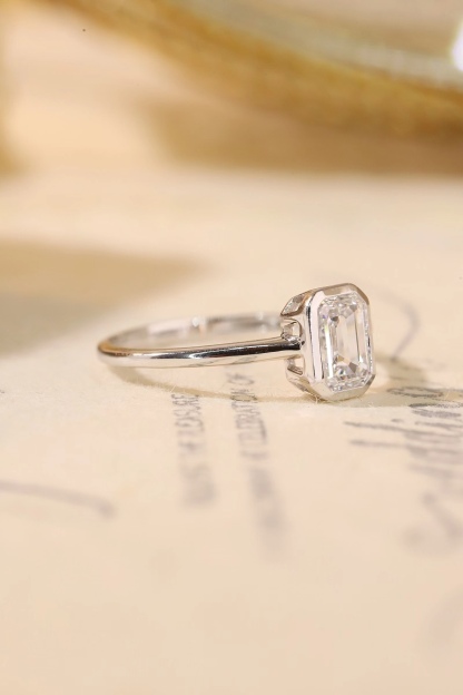 Daily Wear Lab Created Emerald Cut Diamond Ring - 1 Carat 10K Gold Bezel Setting