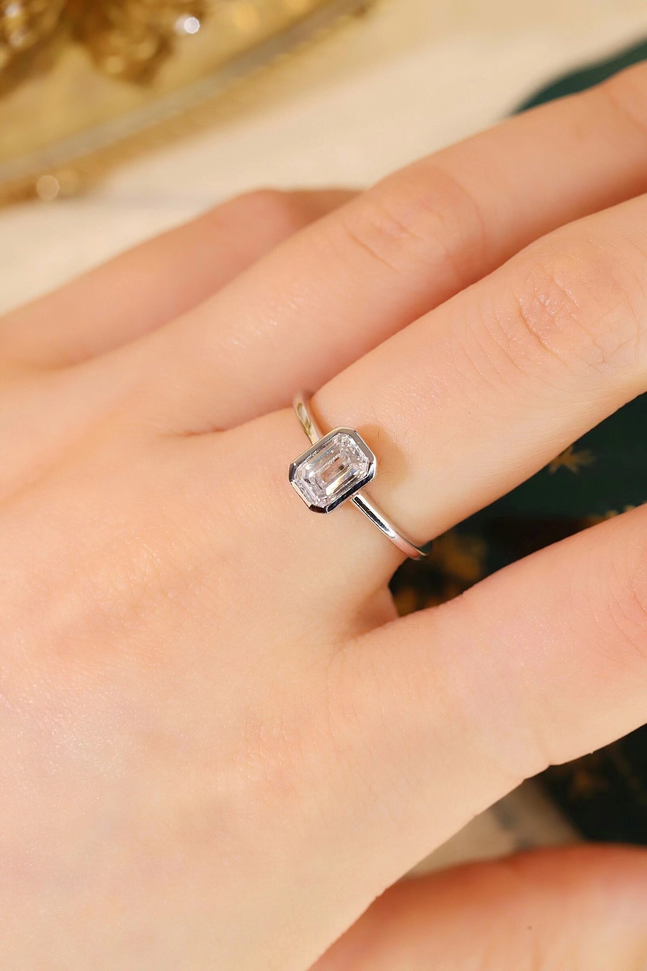 Daily Wear Lab Created Emerald Cut Diamond Ring - 1 Carat 10K Gold Bezel Setting