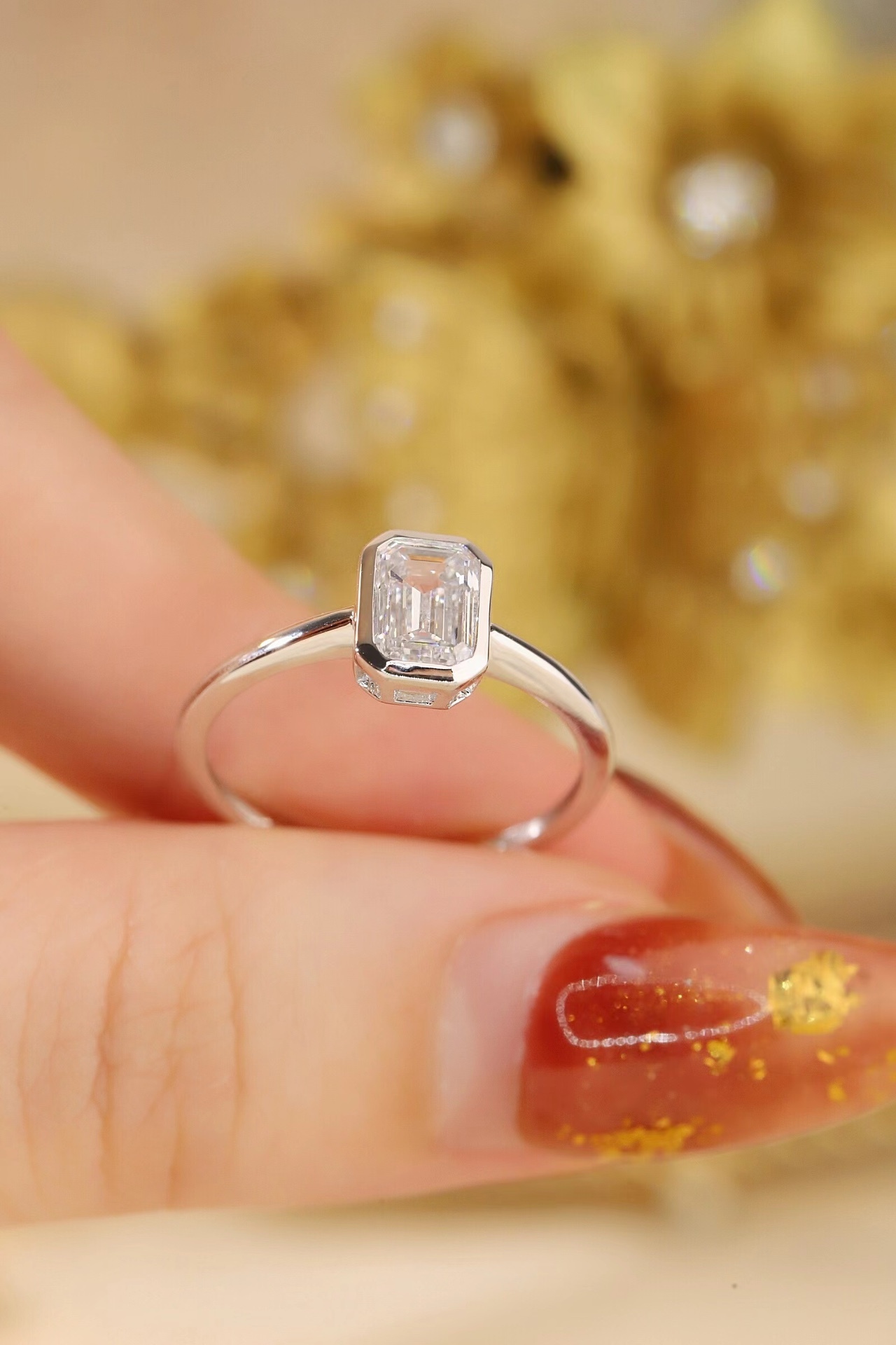 Daily Wear Lab Created Emerald Cut Diamond Ring - 1 Carat 10K Gold Bezel Setting