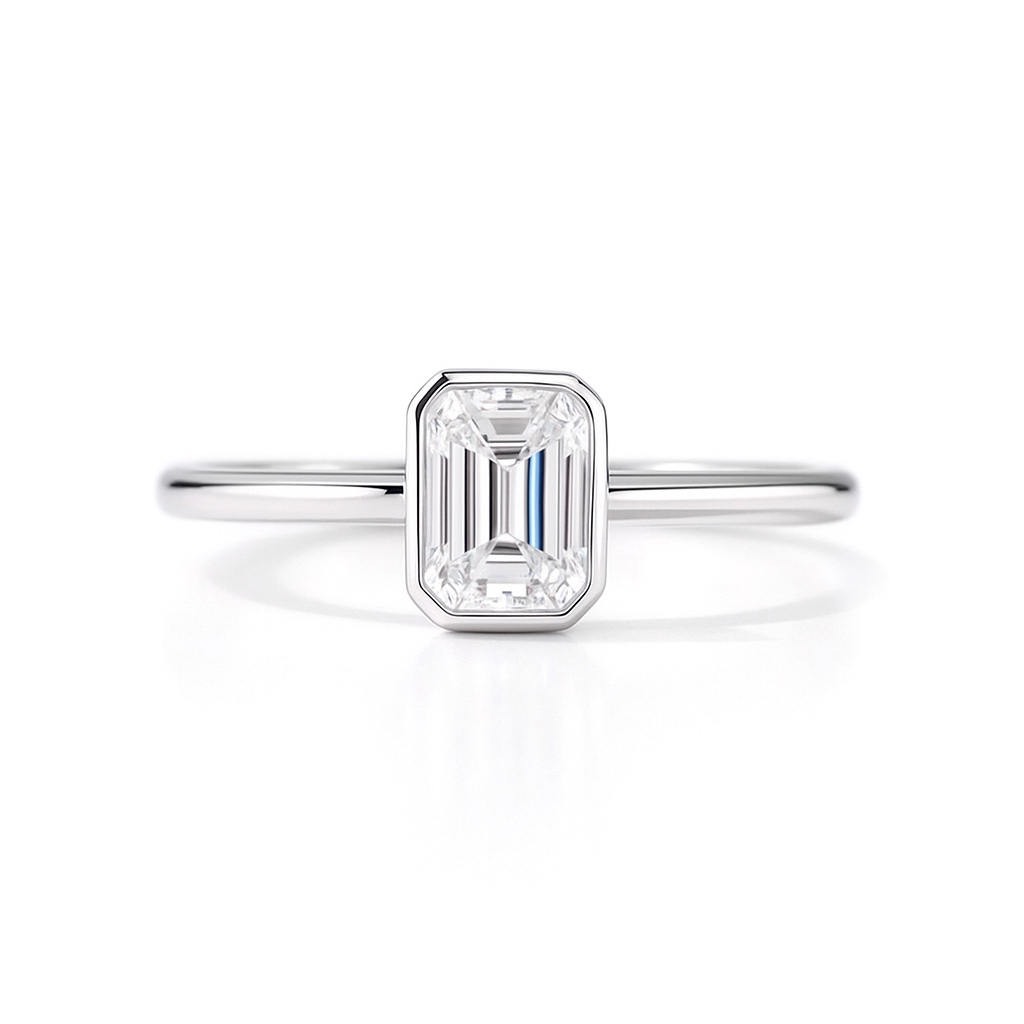 Daily Wear Lab Created Emerald Cut Diamond Ring - 1 Carat 10K Gold Bezel Setting