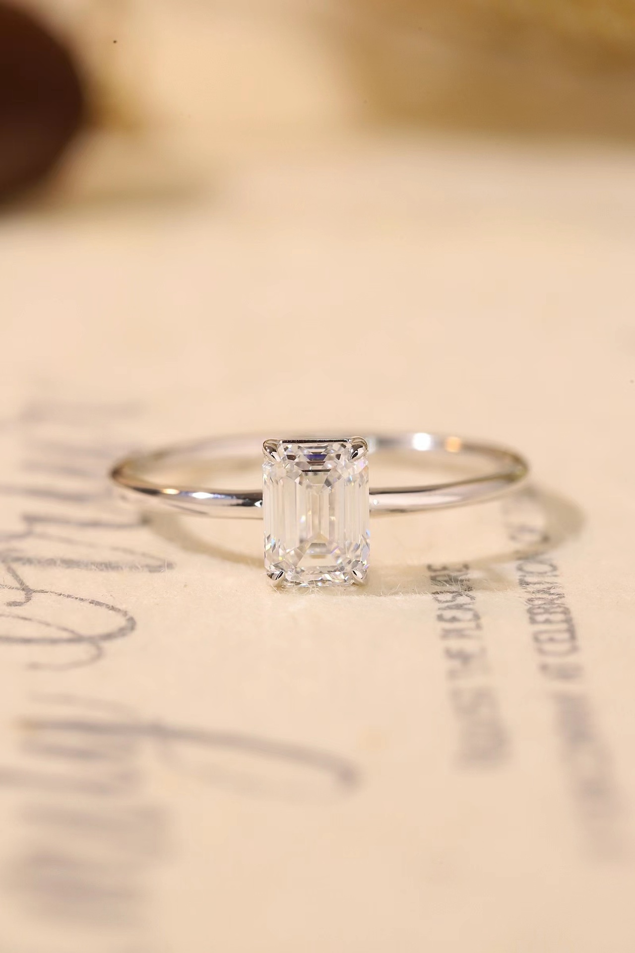 Sweet & Chic 1CT Lab Diamond Emerald Cut 4-Prong Ring, 10K Gold Romantic Jewelry