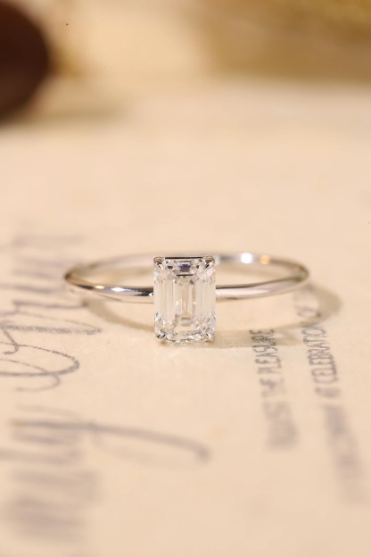 Sweet & Chic 1CT Lab Diamond Emerald Cut 4-Prong Ring, 10K Gold Romantic Jewelry