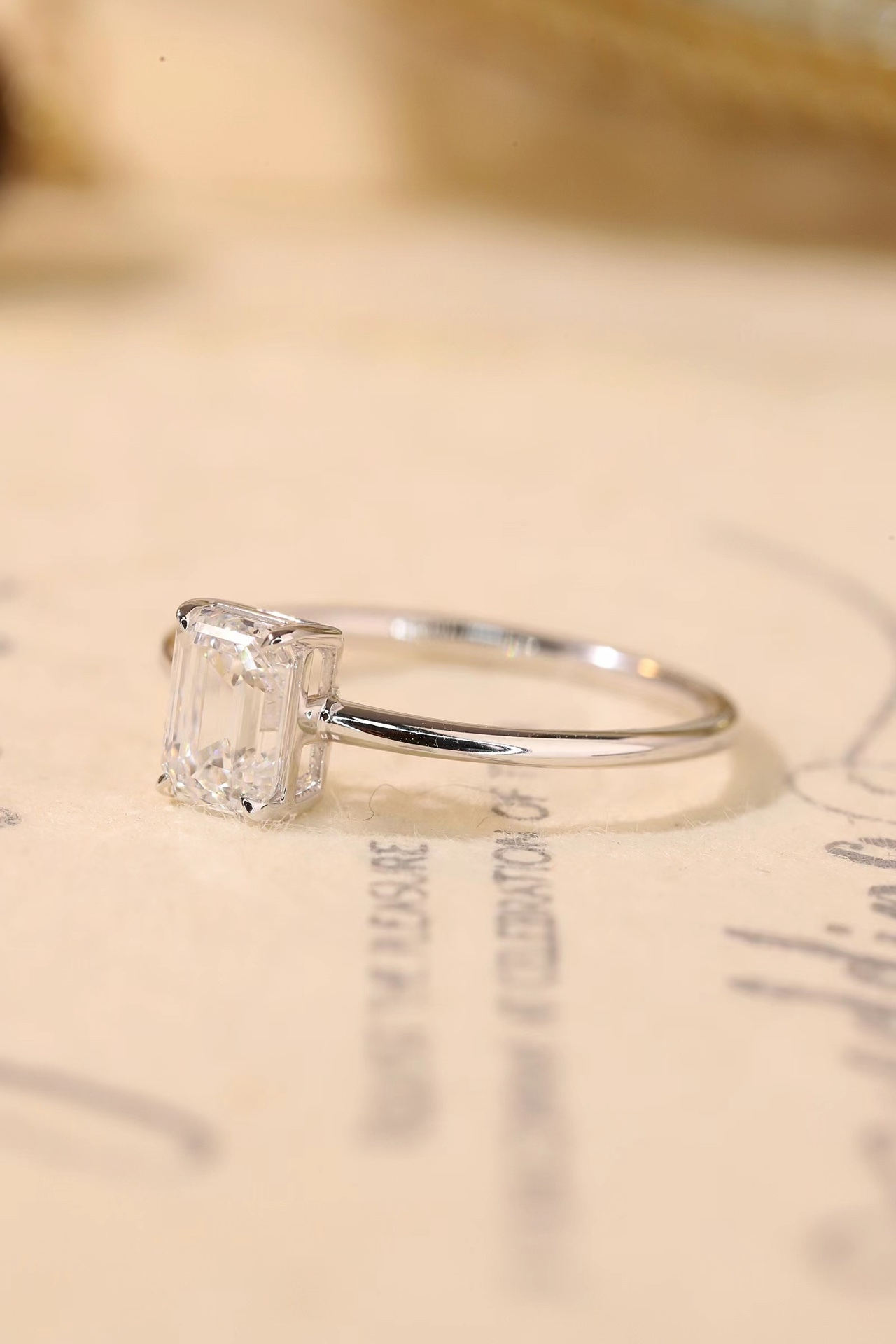 Sweet & Chic 1CT Lab Diamond Emerald Cut 4-Prong Ring, 10K Gold Romantic Jewelry