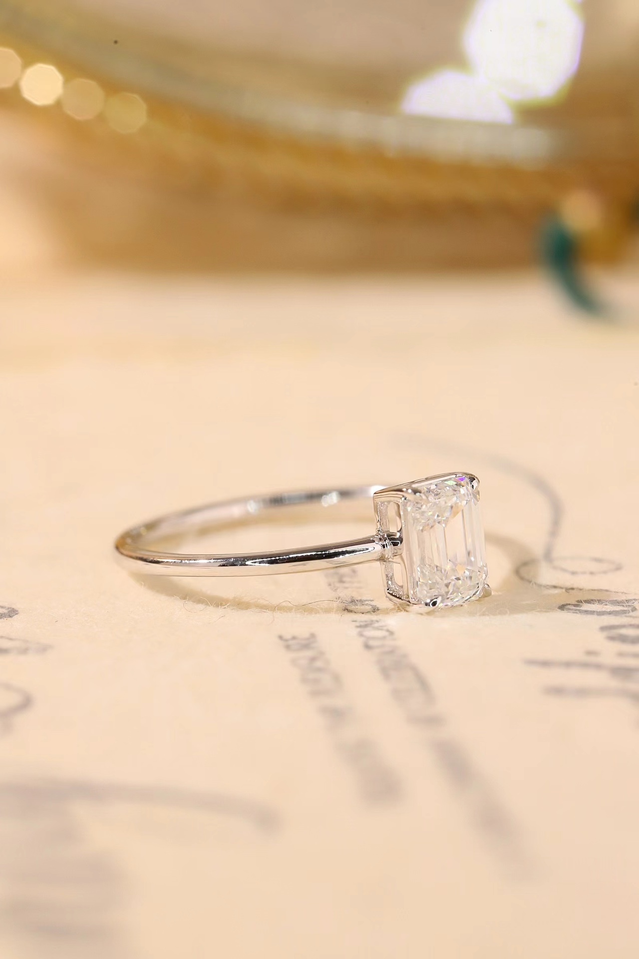 Sweet & Chic 1CT Lab Diamond Emerald Cut 4-Prong Ring, 10K Gold Romantic Jewelry