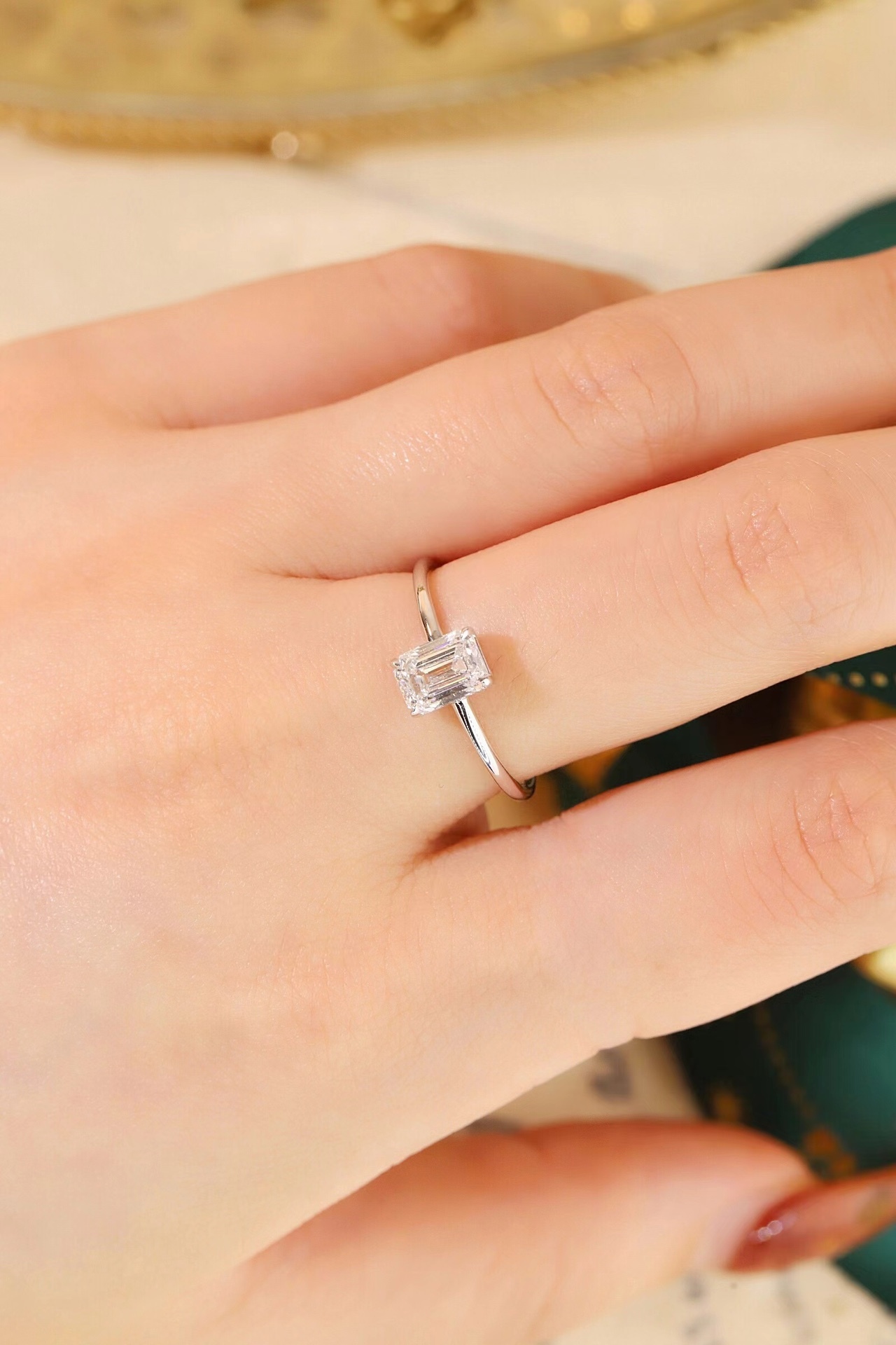 Sweet & Chic 1CT Lab Diamond Emerald Cut 4-Prong Ring, 10K Gold Romantic Jewelry