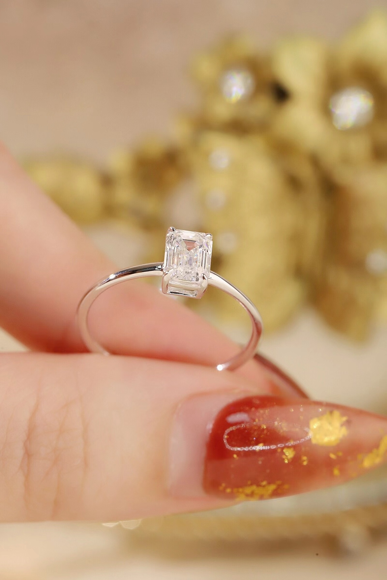 Sweet & Chic 1CT Lab Diamond Emerald Cut 4-Prong Ring, 10K Gold Romantic Jewelry