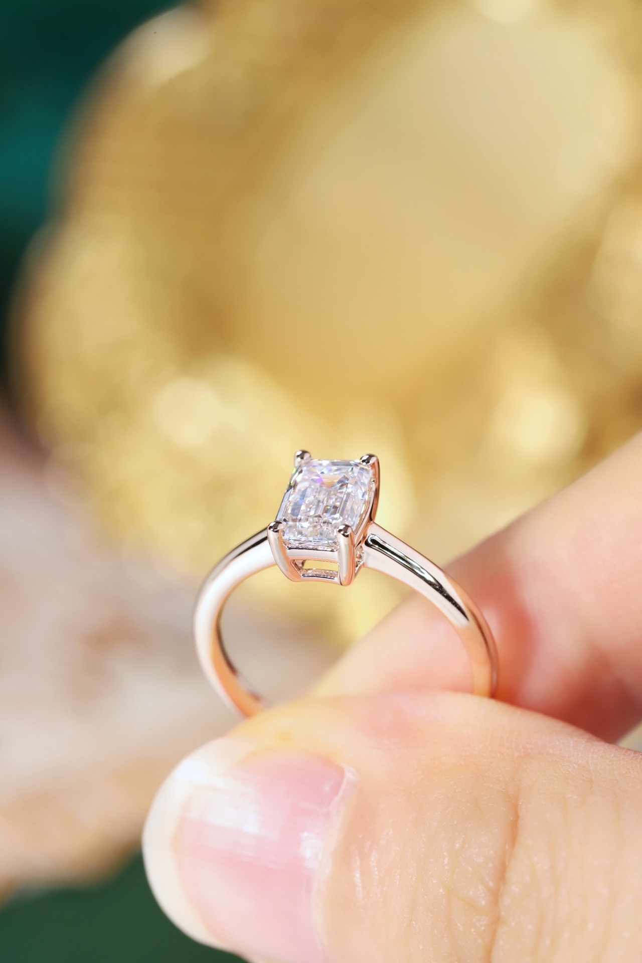 Sweet & Chic 1CT Lab Diamond Emerald Cut 4-Prong Ring, 10K Gold Romantic Jewelry