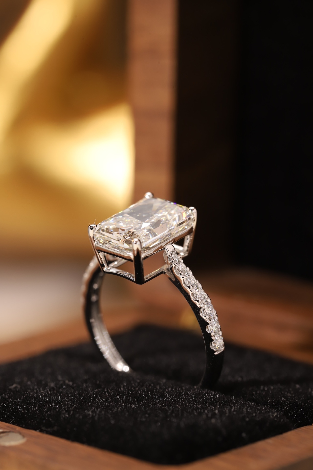 Wedding Ready! 10K Gold Lab Diamond Engagement Ring (3.00ct Radiant + 0.25ct Sidestones)