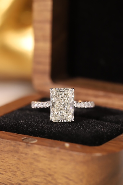 Wedding Ready! 10K Gold Lab Diamond Engagement Ring (3.00ct Radiant + 0.25ct Sidestones)
