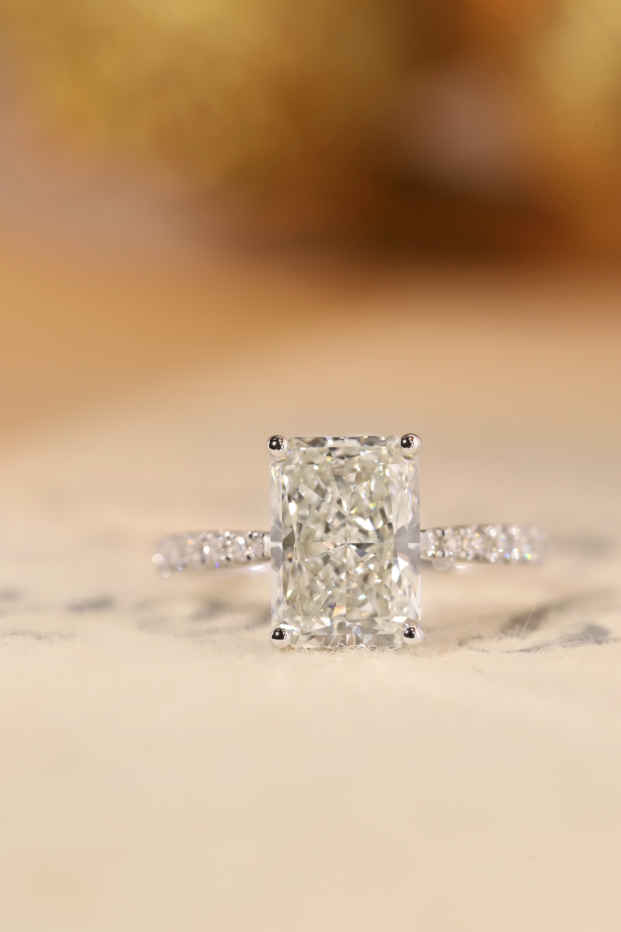 Wedding Ready! 10K Gold Lab Diamond Engagement Ring (3.00ct Radiant + 0.25ct Sidestones)