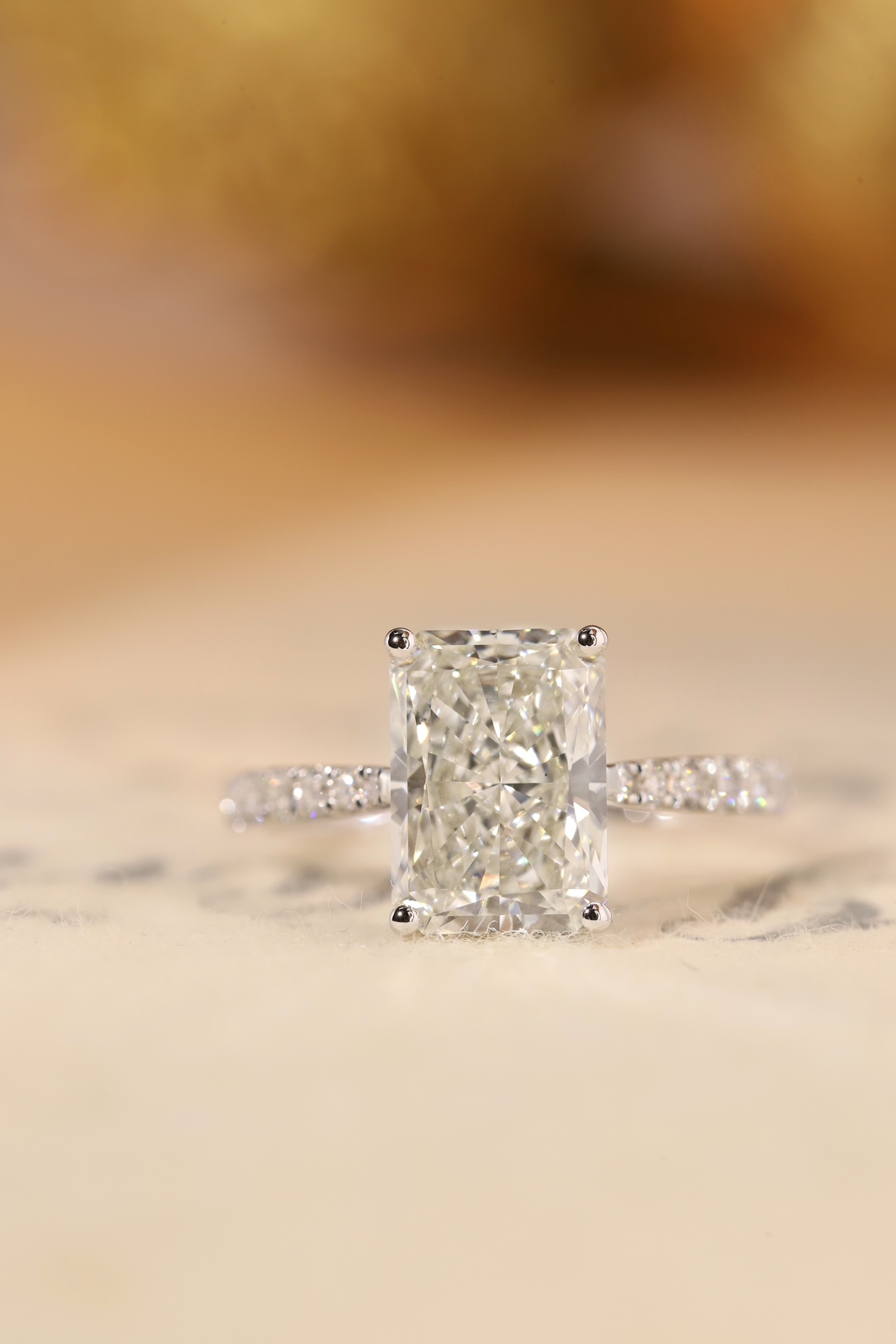 Wedding Ready! 10K Gold Lab Diamond Engagement Ring (3.00ct Radiant + 0.25ct Sidestones)
