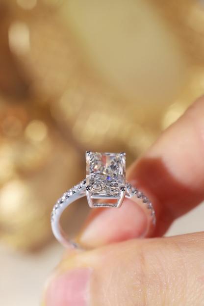 Wedding Ready! 10K Gold Lab Diamond Engagement Ring (3.00ct Radiant + 0.25ct Sidestones)