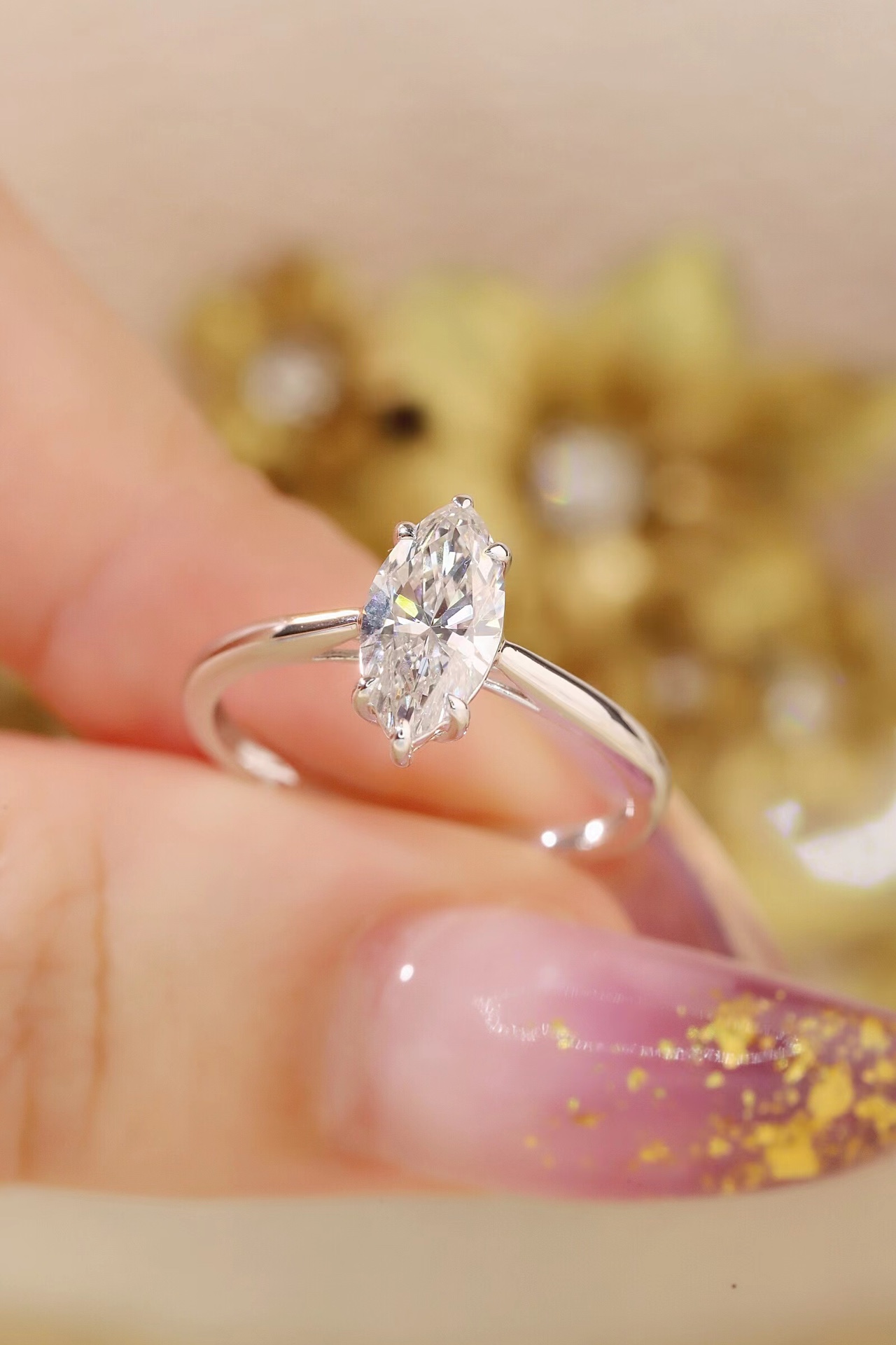 10K Gold Graceful Sparkle · 1ct Marquise Cut Six-Prong Diamond Ring