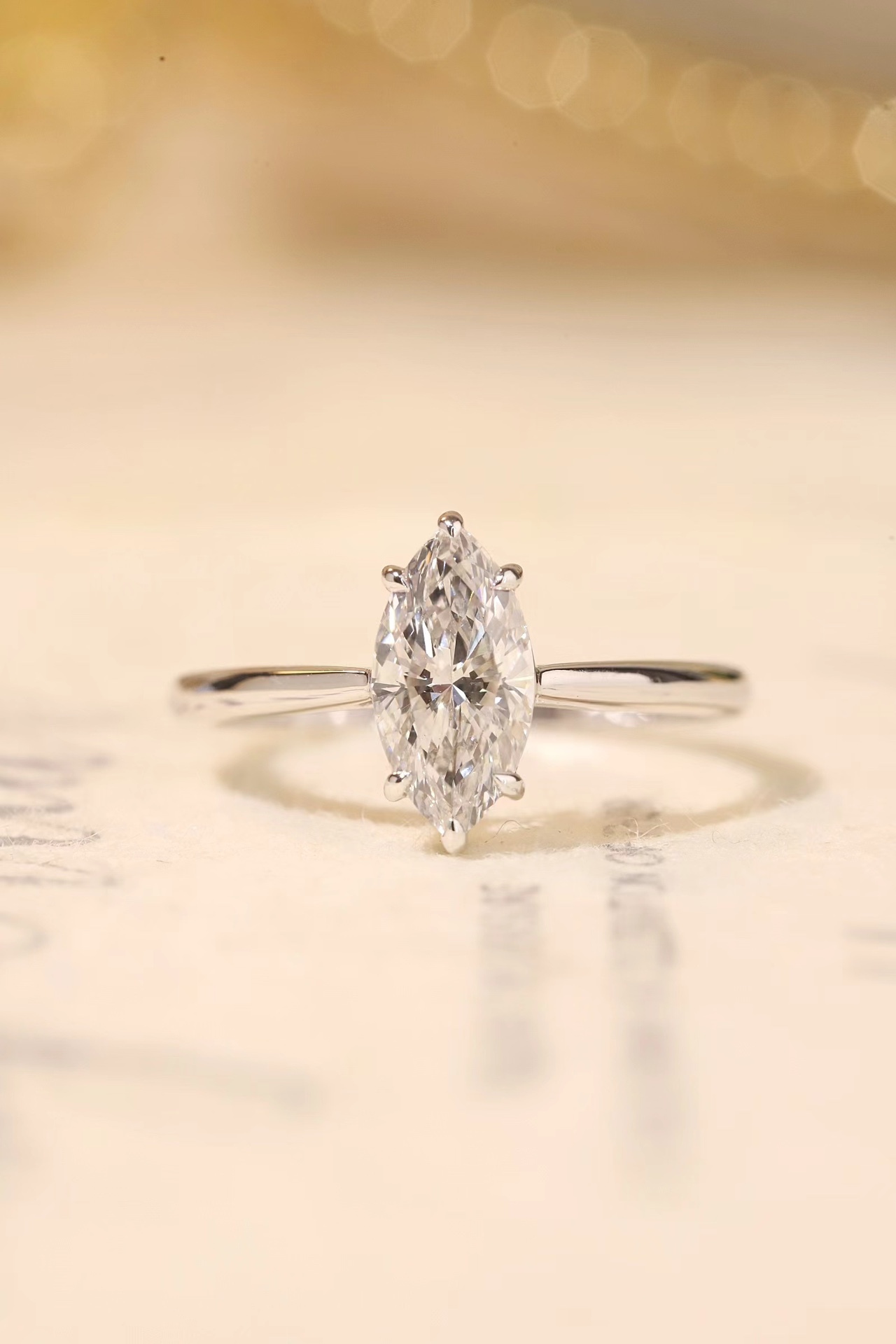 10K Gold Graceful Sparkle · 1ct Marquise Cut Six-Prong Diamond Ring