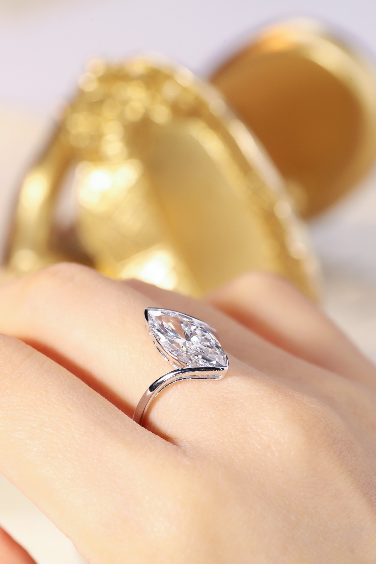 Durable & Dazzling! 10K Gold Lab Diamond Ring - 3.00ct Marquise Bezel Set