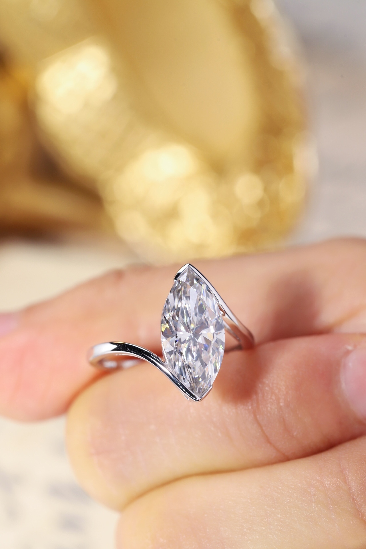 Durable & Dazzling! 10K Gold Lab Diamond Ring - 3.00ct Marquise Bezel Set