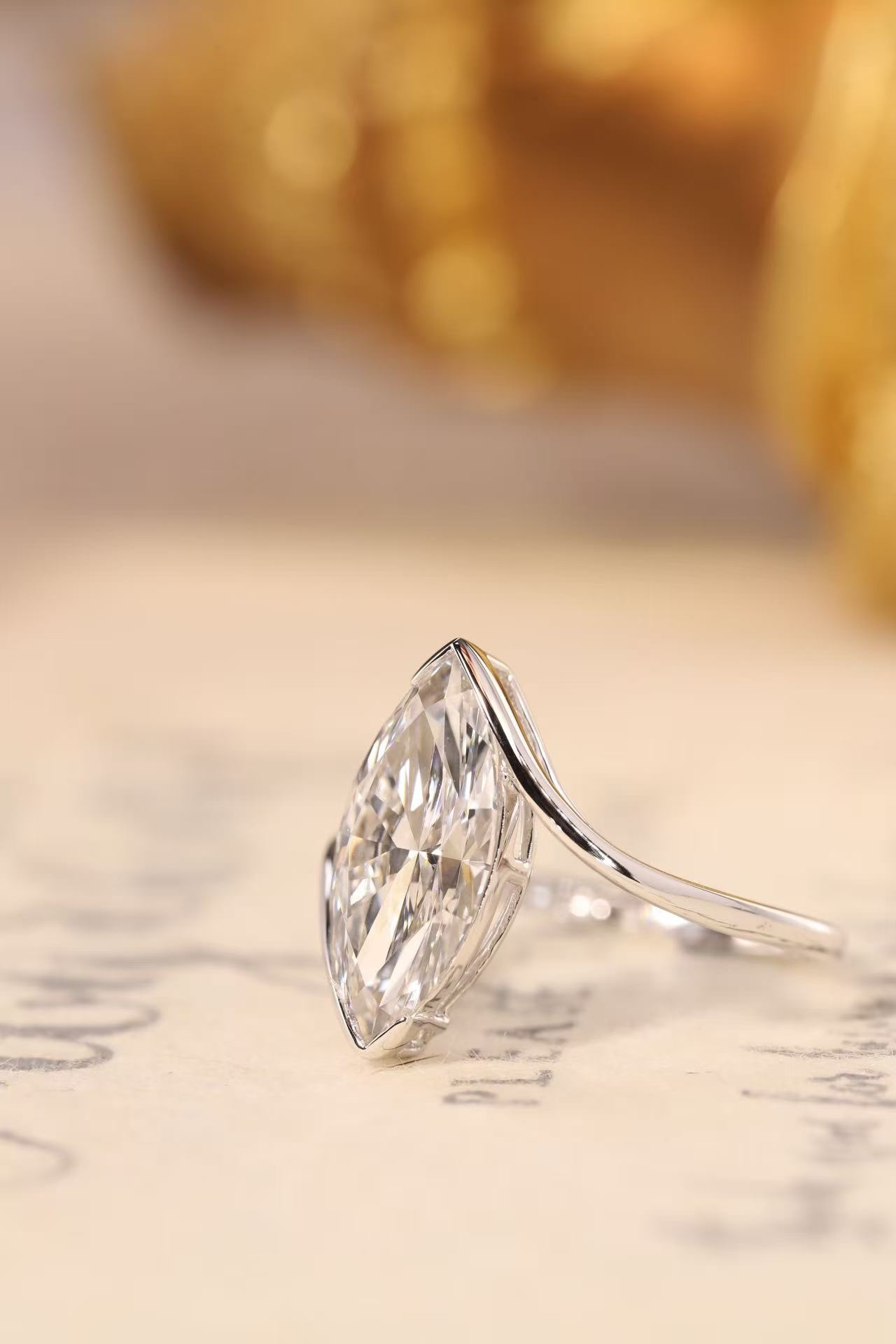 Durable & Dazzling! 10K Gold Lab Diamond Ring - 3.00ct Marquise Bezel Set