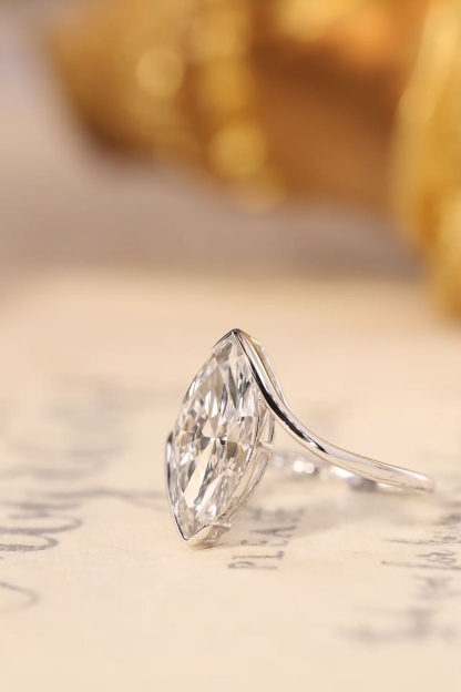 Durable & Dazzling! 10K Gold Lab Diamond Ring - 3.00ct Marquise Bezel Set