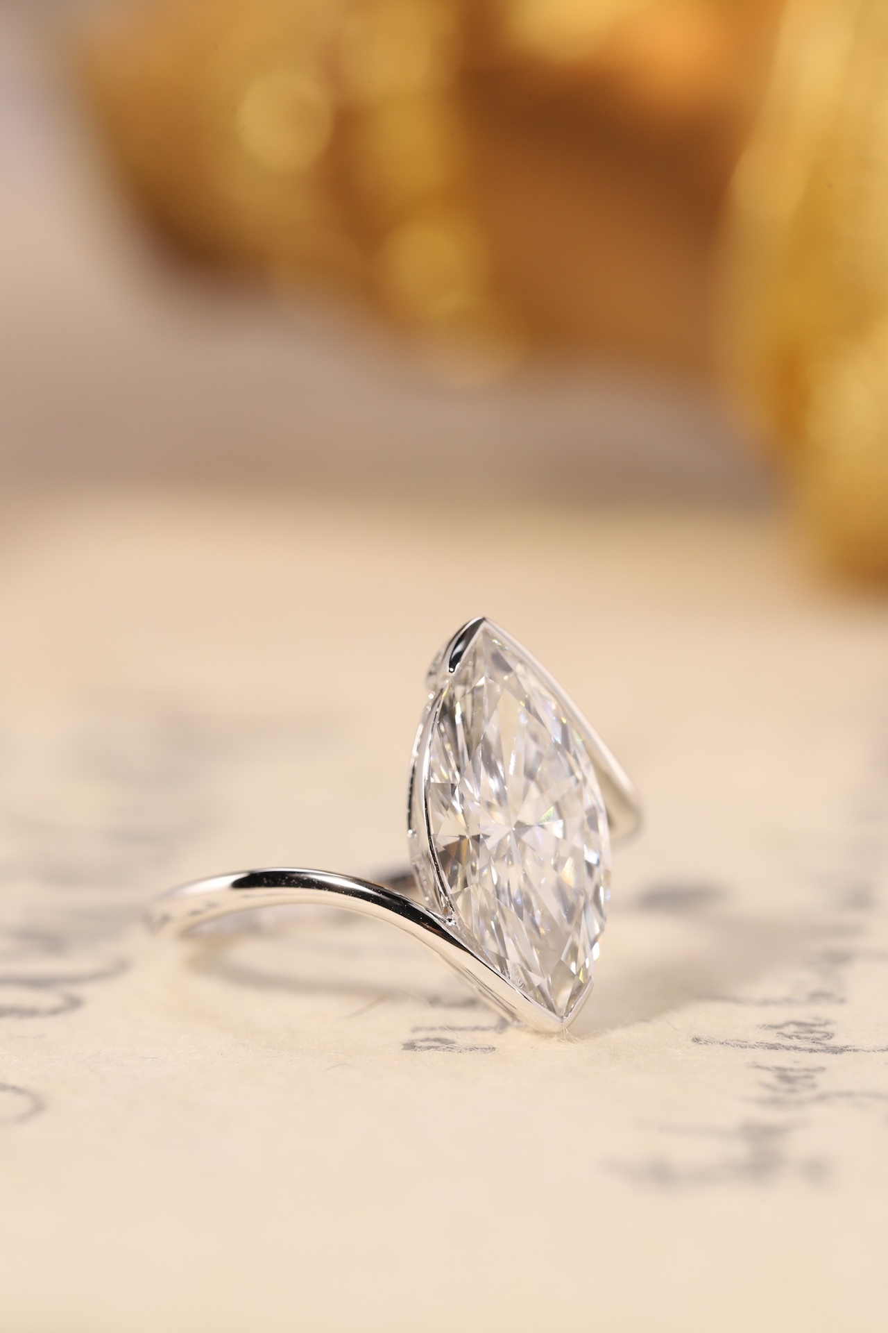 Durable & Dazzling! 10K Gold Lab Diamond Ring - 3.00ct Marquise Bezel Set