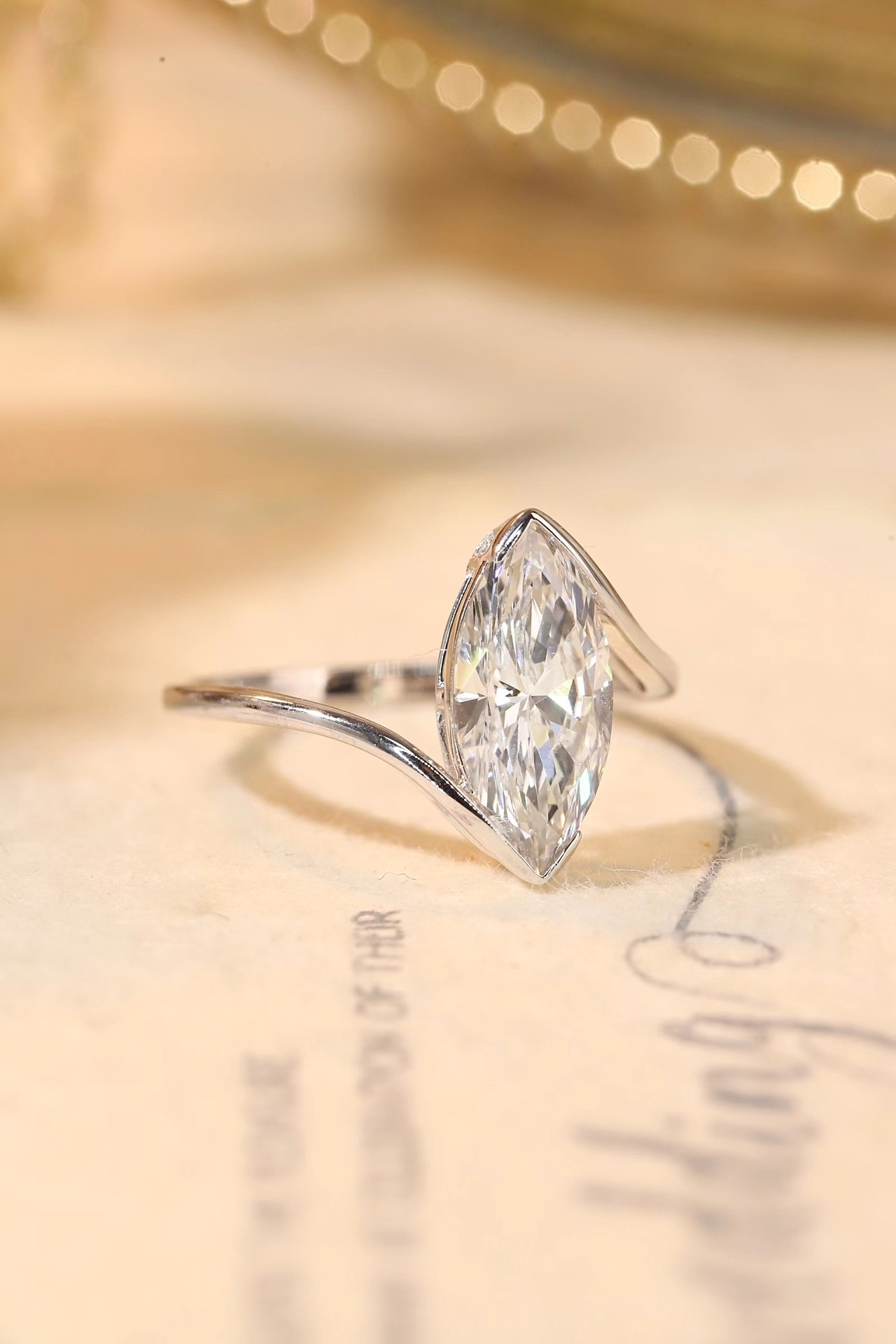 10K Gold Marquise Grace · 2ct Lab Grown Marquise Cut Diamond Bezel Corner Ring