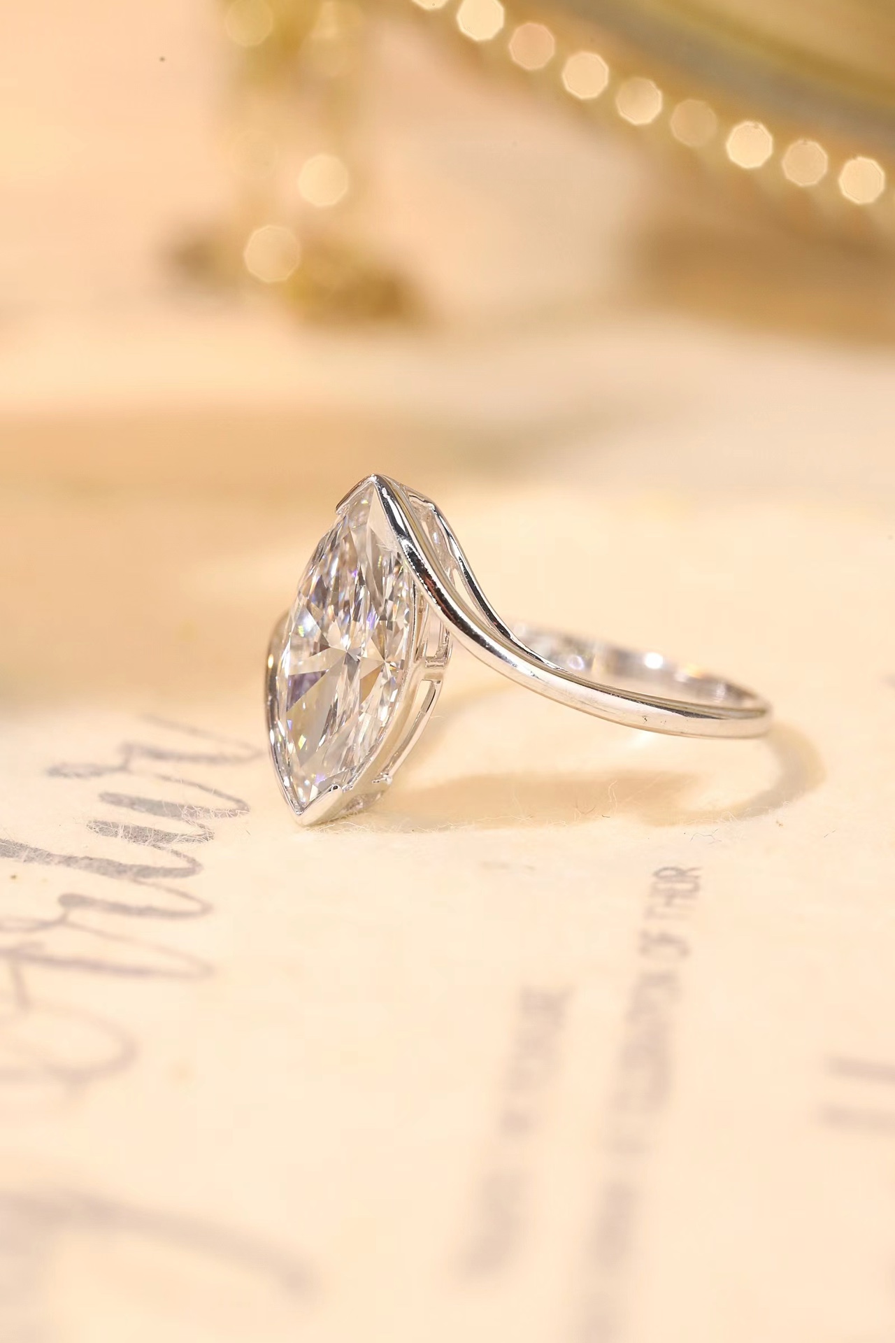 10K Gold Marquise Grace · 2ct Lab Grown Marquise Cut Diamond Bezel Corner Ring