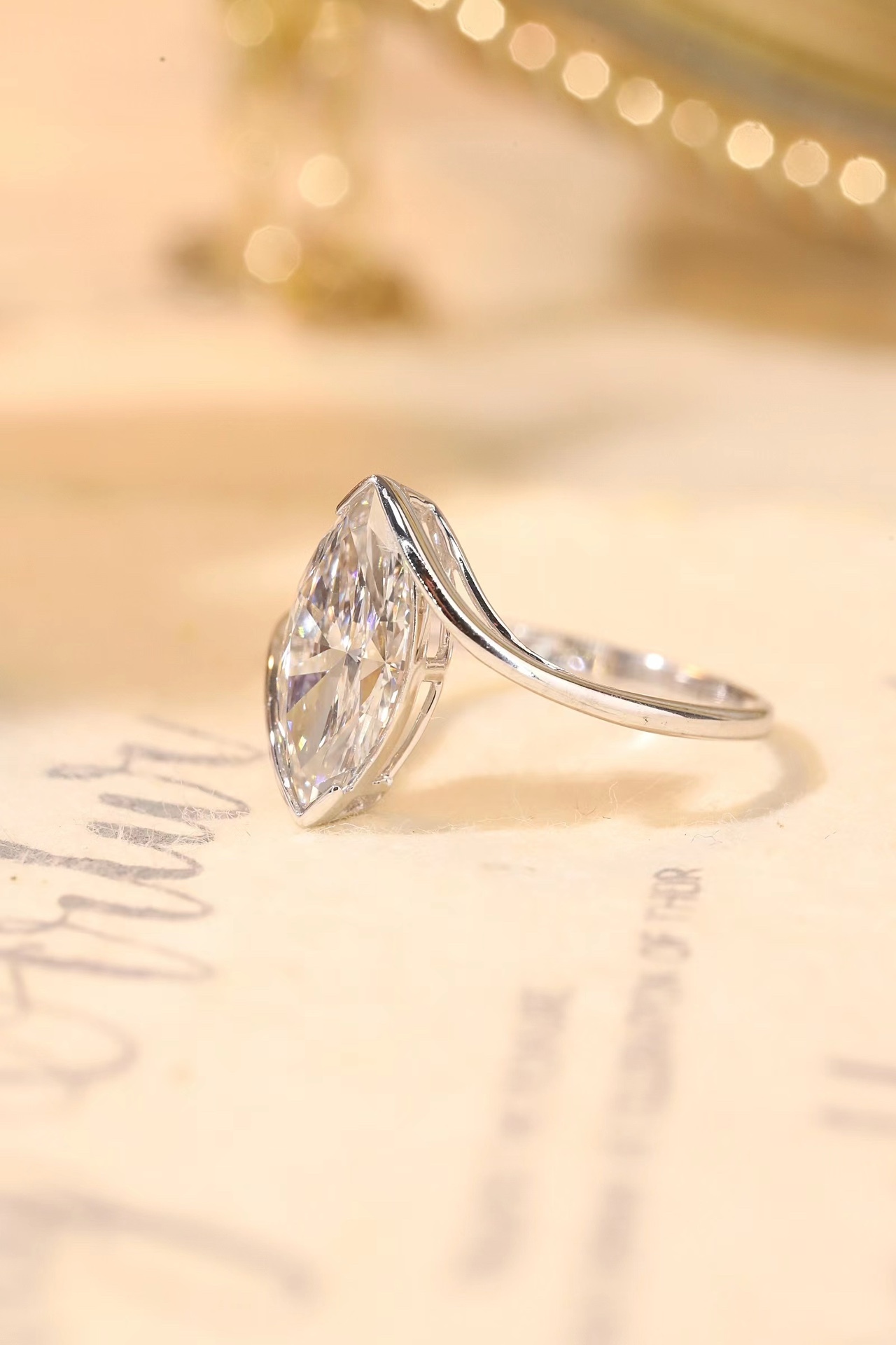 10K Gold Marquise Grace · 2ct Lab Grown Marquise Cut Diamond Bezel Corner Ring