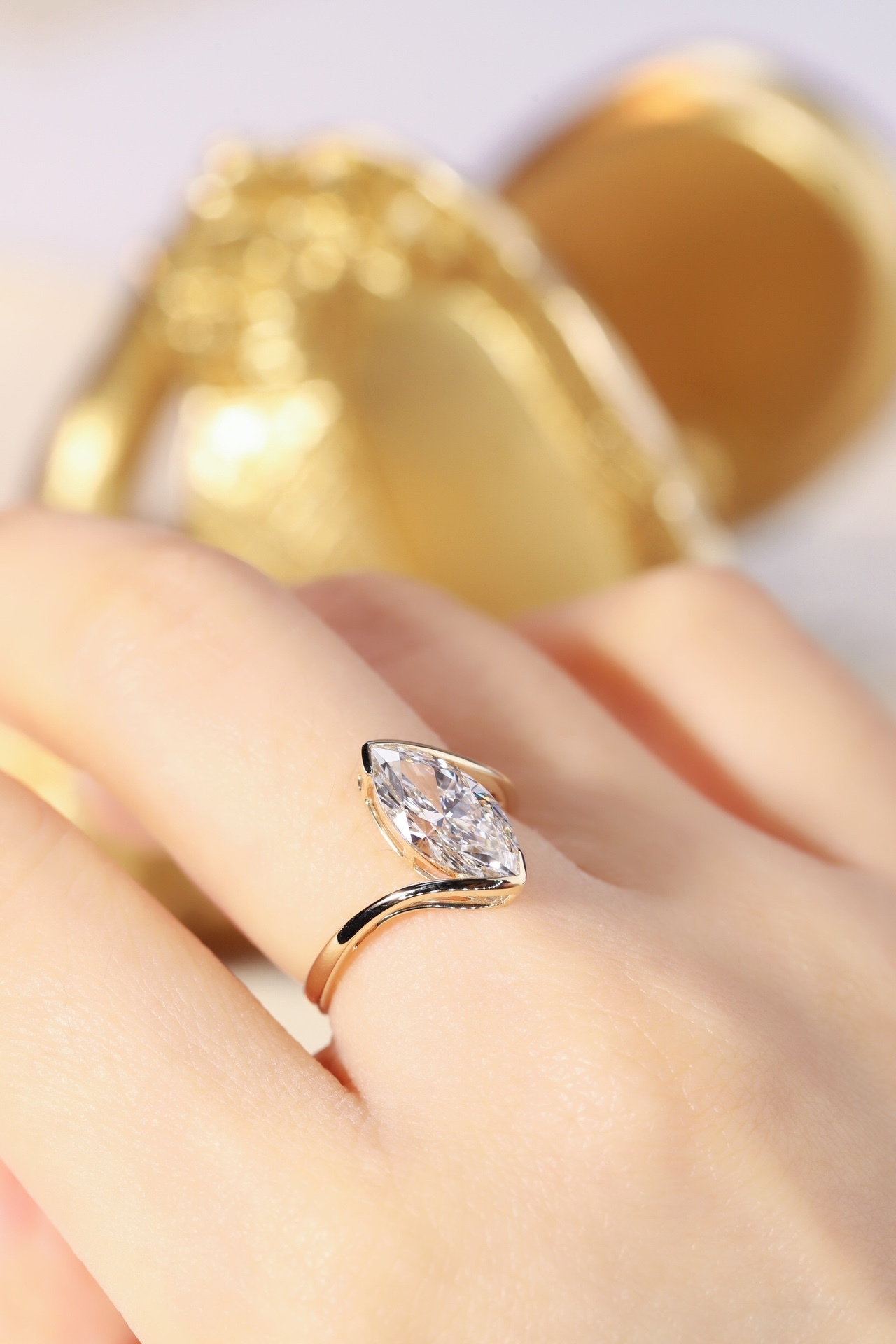 10K Gold Marquise Grace · 2ct Lab Grown Marquise Cut Diamond Bezel Corner Ring