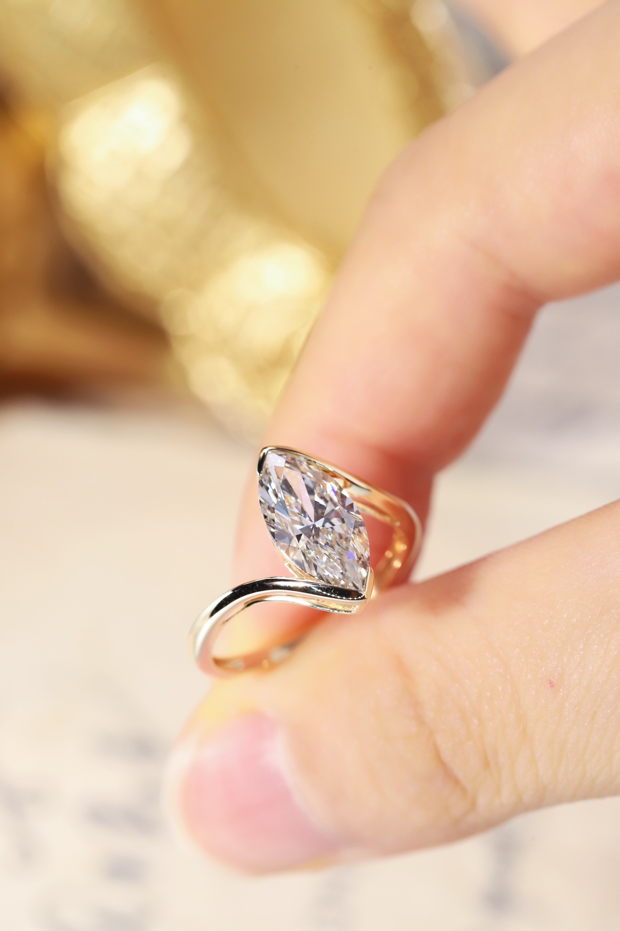 10K Gold Marquise Grace · 2ct Lab Grown Marquise Cut Diamond Bezel Corner Ring