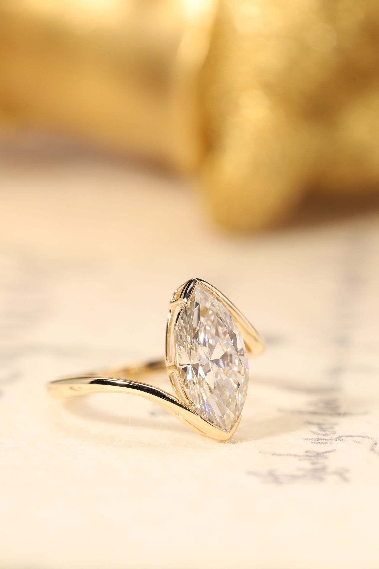 10K Gold Marquise Grace · 2ct Lab Grown Marquise Cut Diamond Bezel Corner Ring