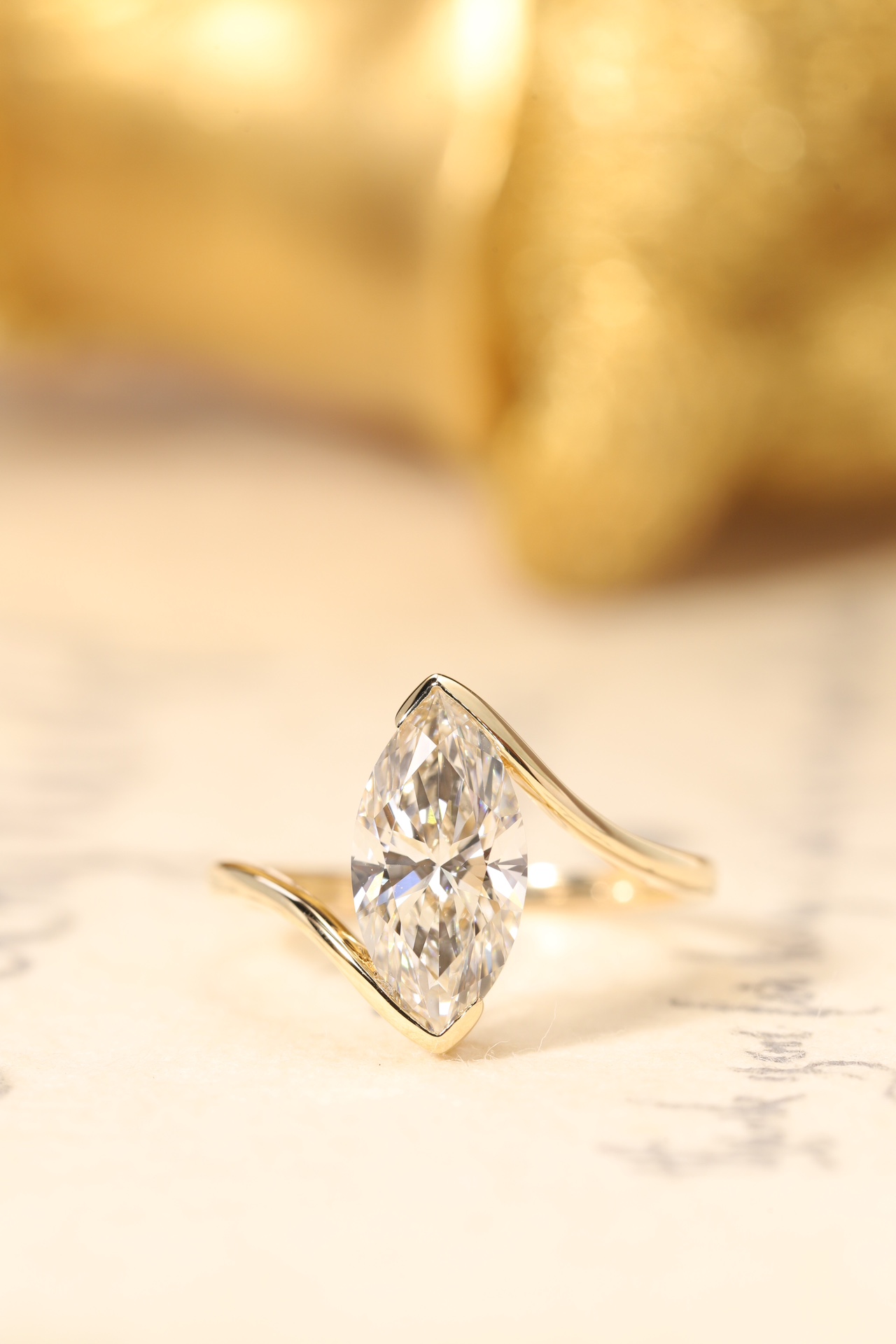 10K Gold Marquise Grace · 2ct Lab Grown Marquise Cut Diamond Bezel Corner Ring