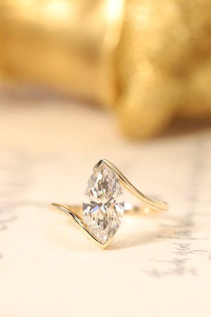 10K Gold Marquise Grace · 2ct Lab Grown Marquise Cut Diamond Bezel Corner Ring