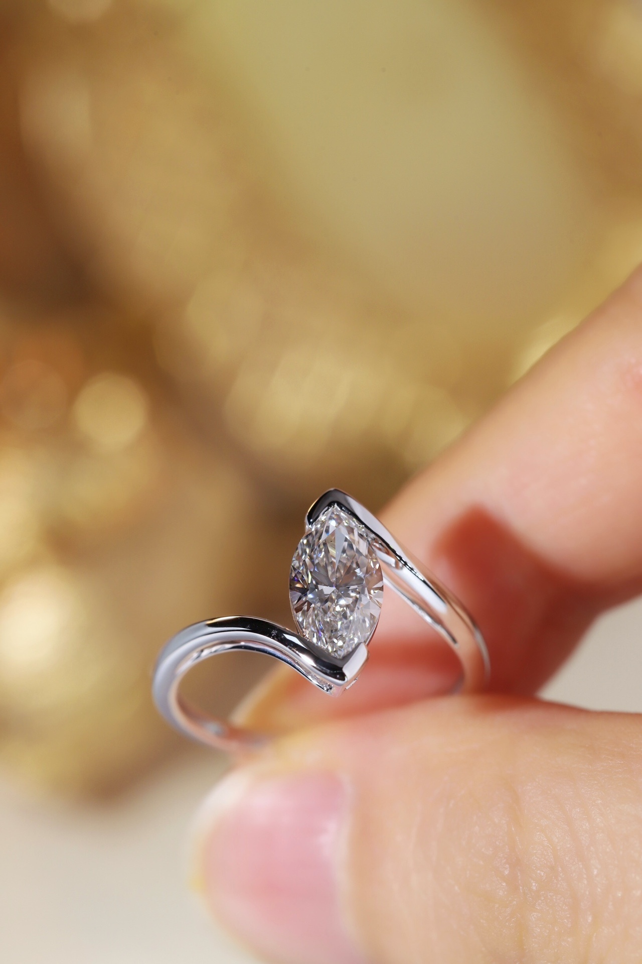 10K Gold Graceful Lines · 1ct Marquise Cut Floating Diamond Ring